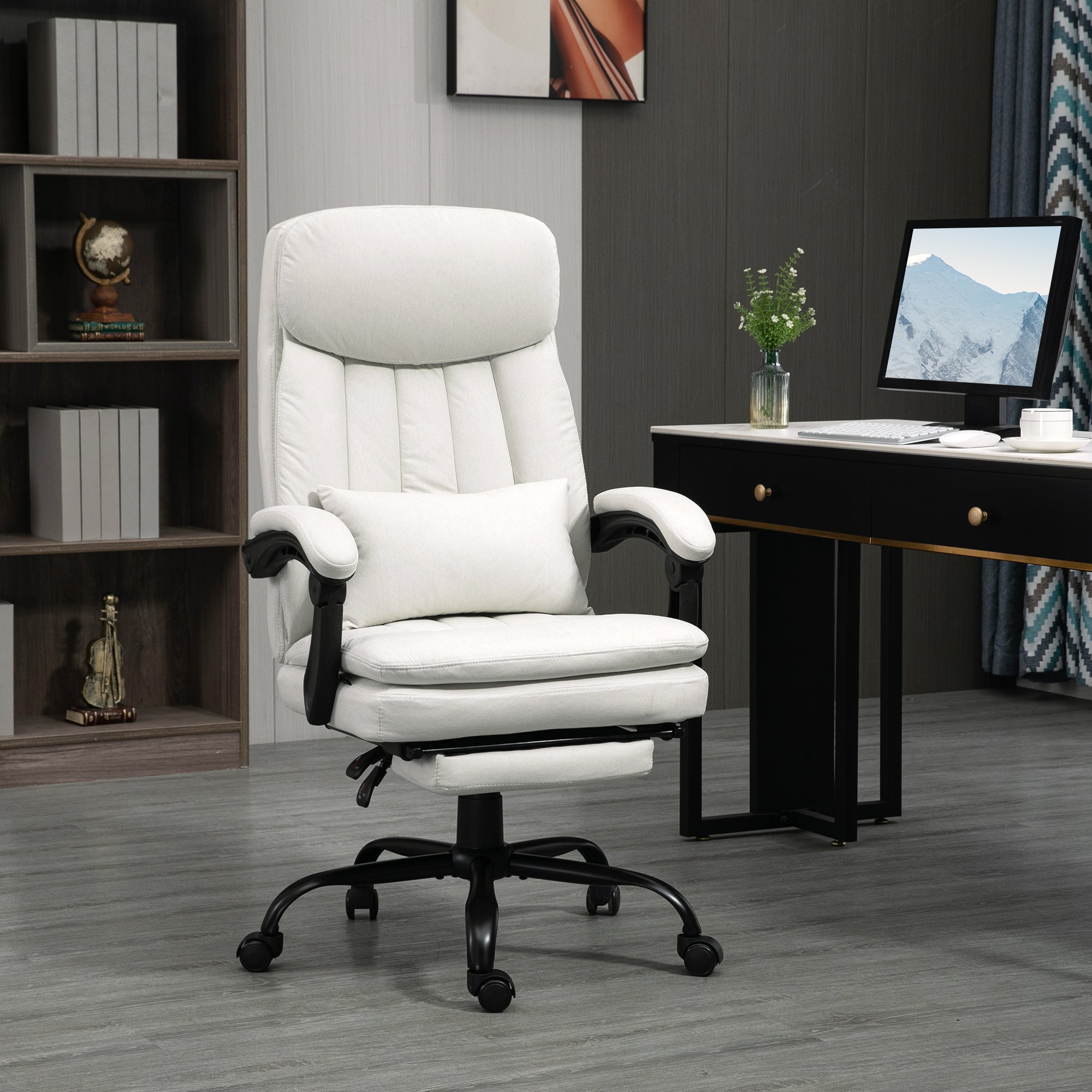 Vinsetto Office Chair, Ergonomic Desk Chair with 6-Point Vibration Massage and Lumbar Heating, Computer Chair with Lumbar Support Pillow, 155° Reclining Back and Footrest, Cream White - North Peak Garden Furniture