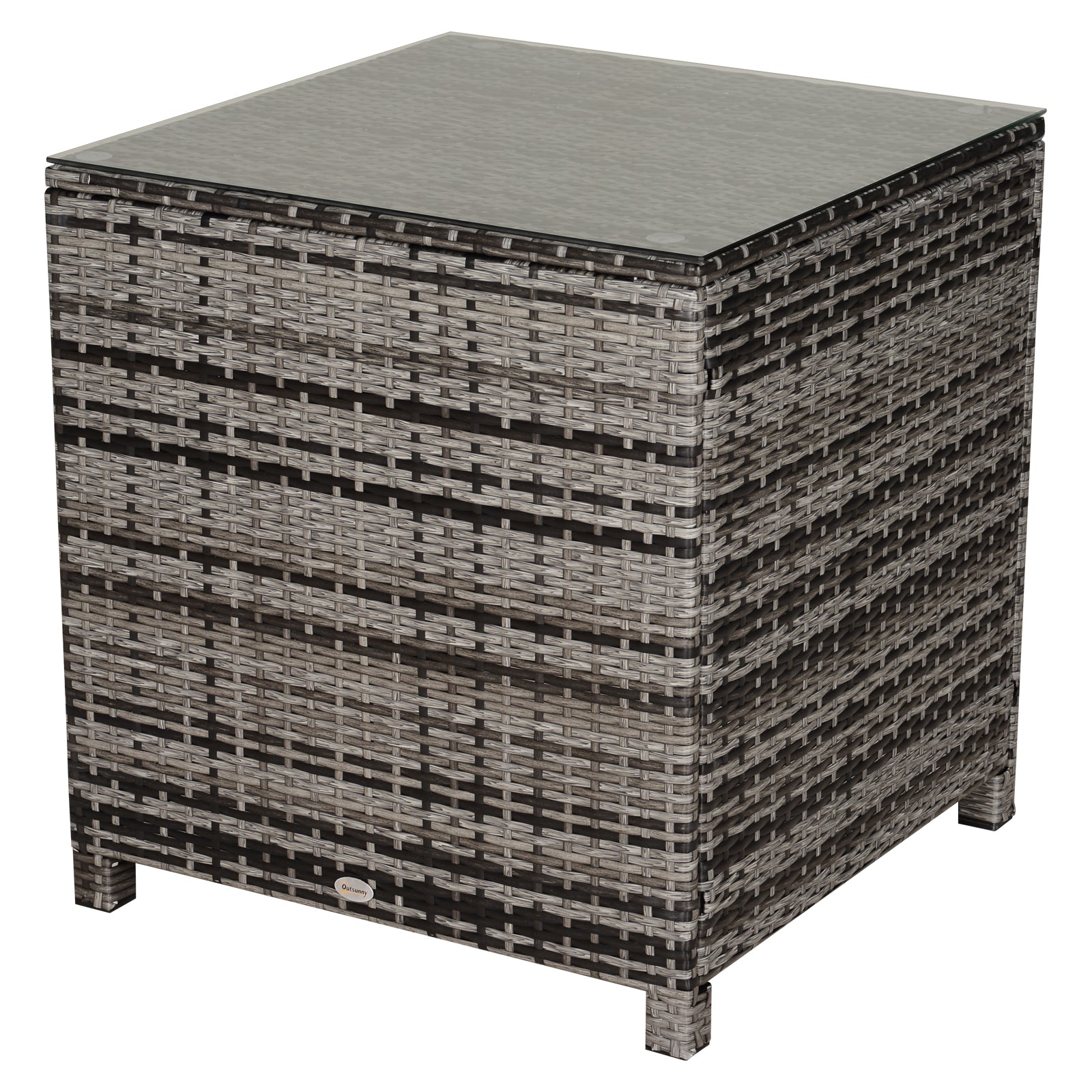 Outsunny Square PE Rattan Garden Table, with Glass Table Top - Grey - North Peak Garden Furniture