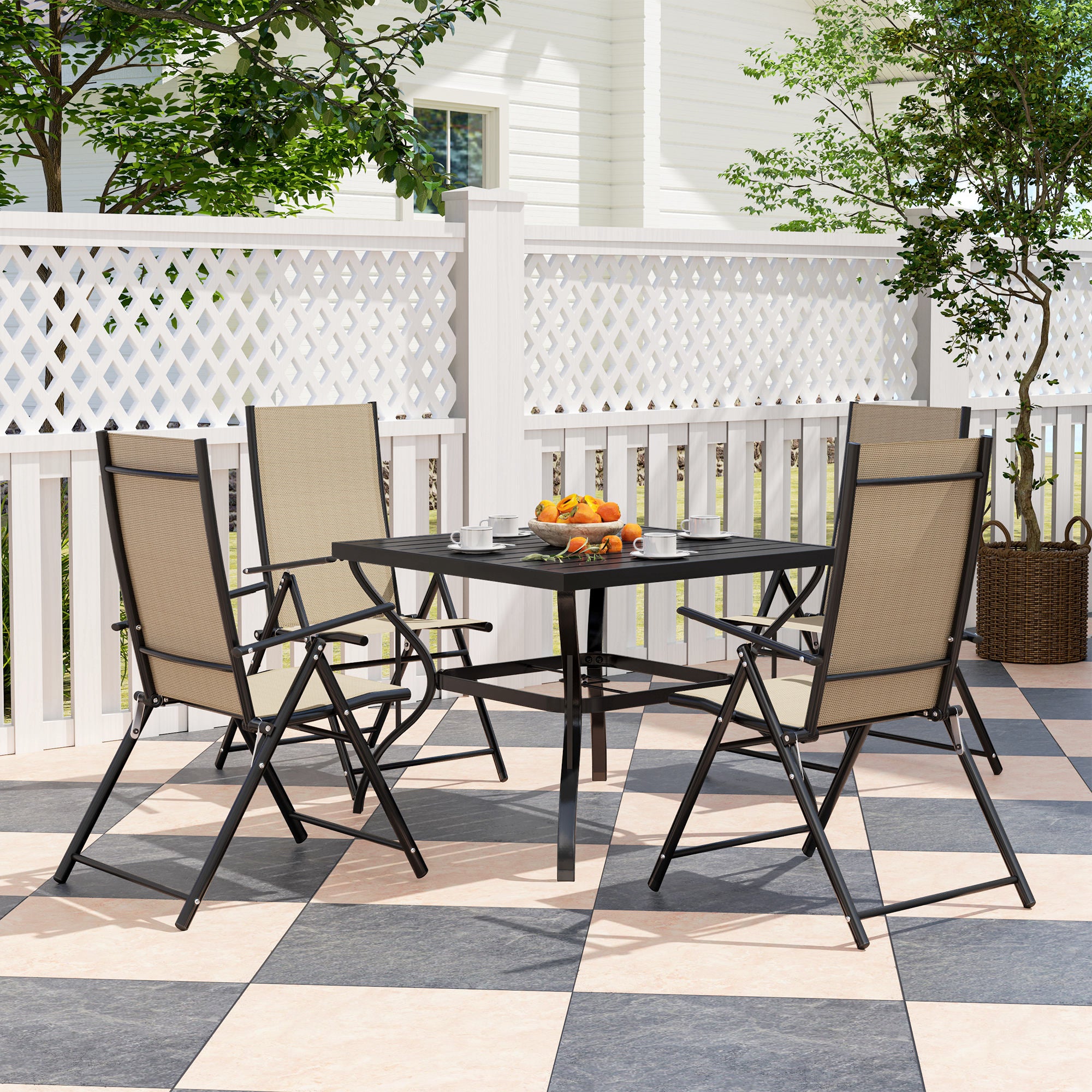 Outsunny Five-Piece Steel Frame Patio Set - Khaki/Black - North Peak Garden Furniture