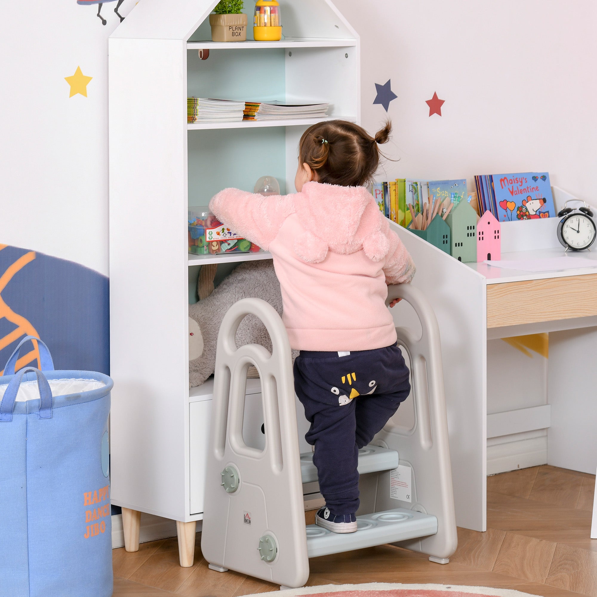 HOMCOM Kids Toddler Step Stool Ladder Kitchen Helper for Toilet Potty Training Bathroom Sink Bedroom Blue and Grey - North Peak Garden Furniture