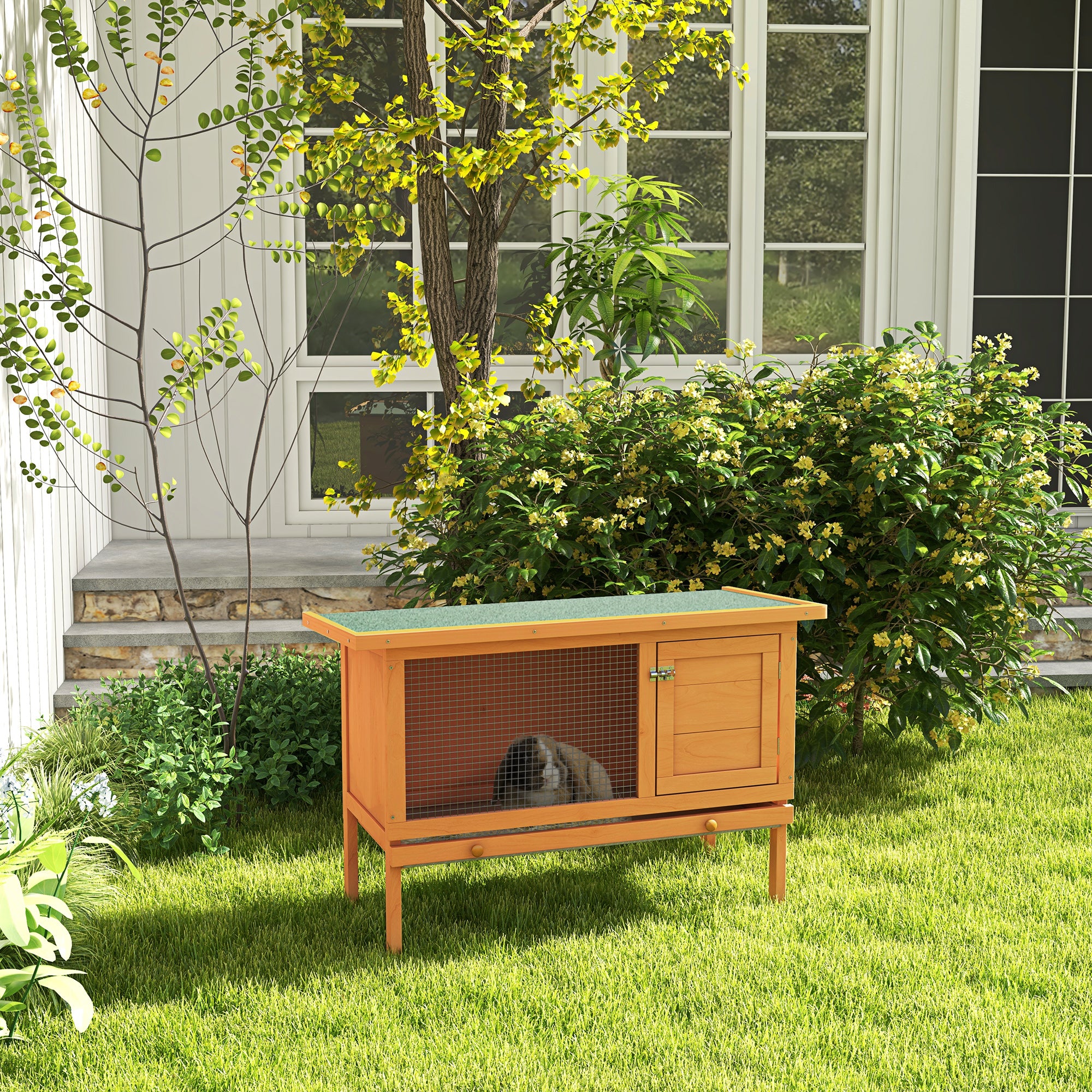 PawHut Rabbit Hutch Outdoor Guinea Pig Hutch Bunny Cage Shelter Outdoor, 90 x 45 x 65cm - North Peak Garden Furniture