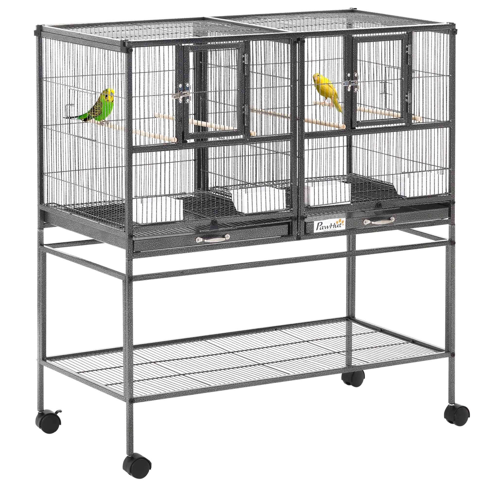 PawHut Large Bird Cage Parrot Cage with Divider, Slide Tray for Finch Canaries Parakeets Cockatiels, 95 x 45.5 x 102 cm - North Peak Garden Furniture