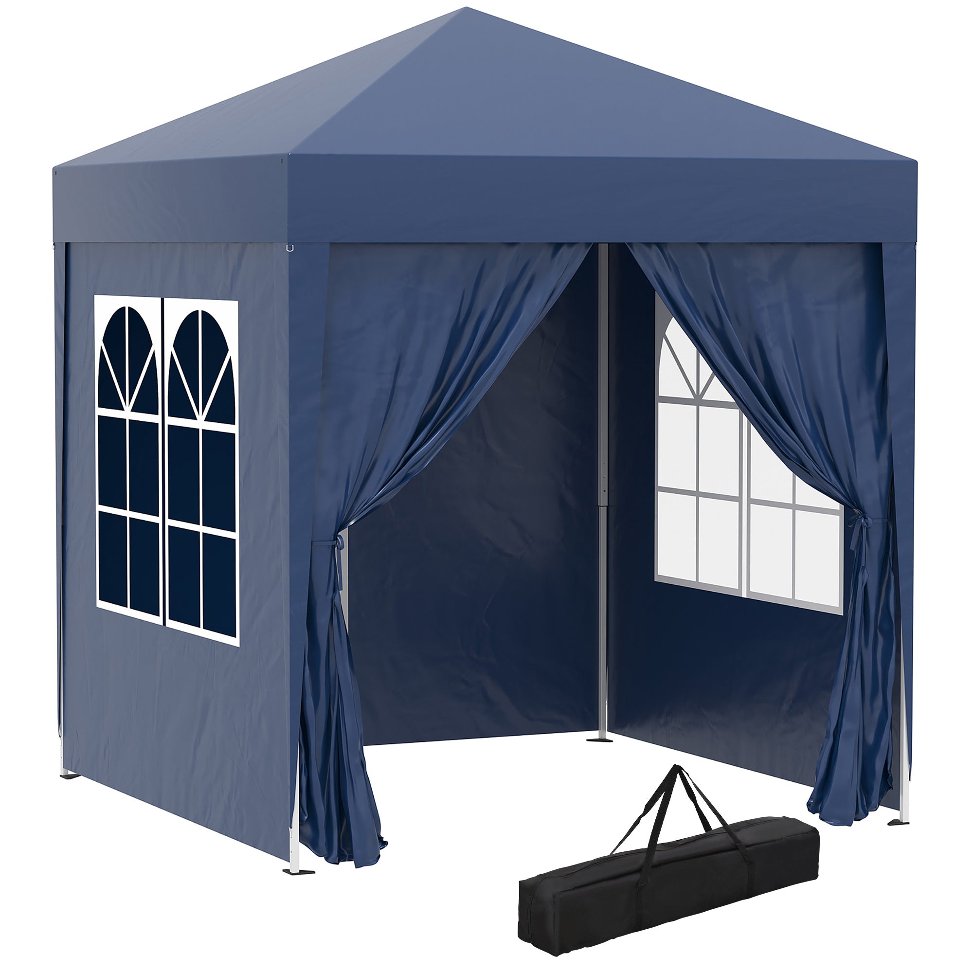 Outsunny 2 x 2 m Garden Pop Up Gazebo, Wedding Party Tent Marquee, Water Resistant Awning Canopy with Sidewalls, Windows, Carry Bag, Blue - North Peak Garden Furniture