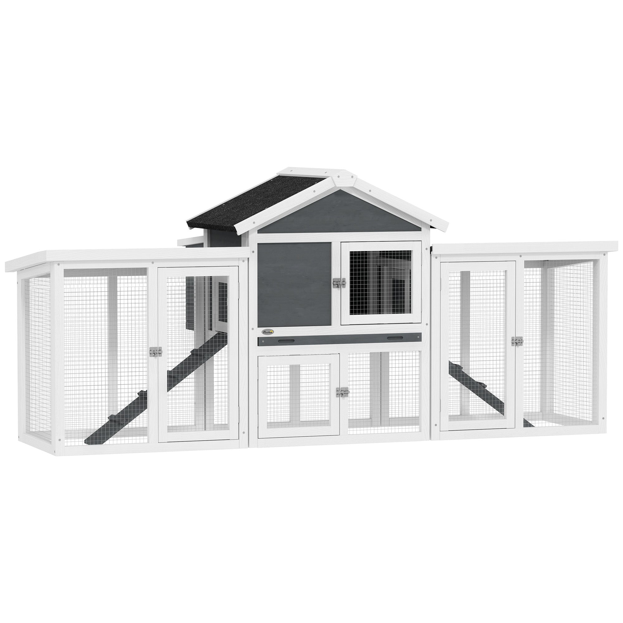 PawHut Large Chicken Coop, Wooden Garden Hen House, Poultry Coops Cages with Run, Nesting Box, Grey - North Peak Garden Furniture