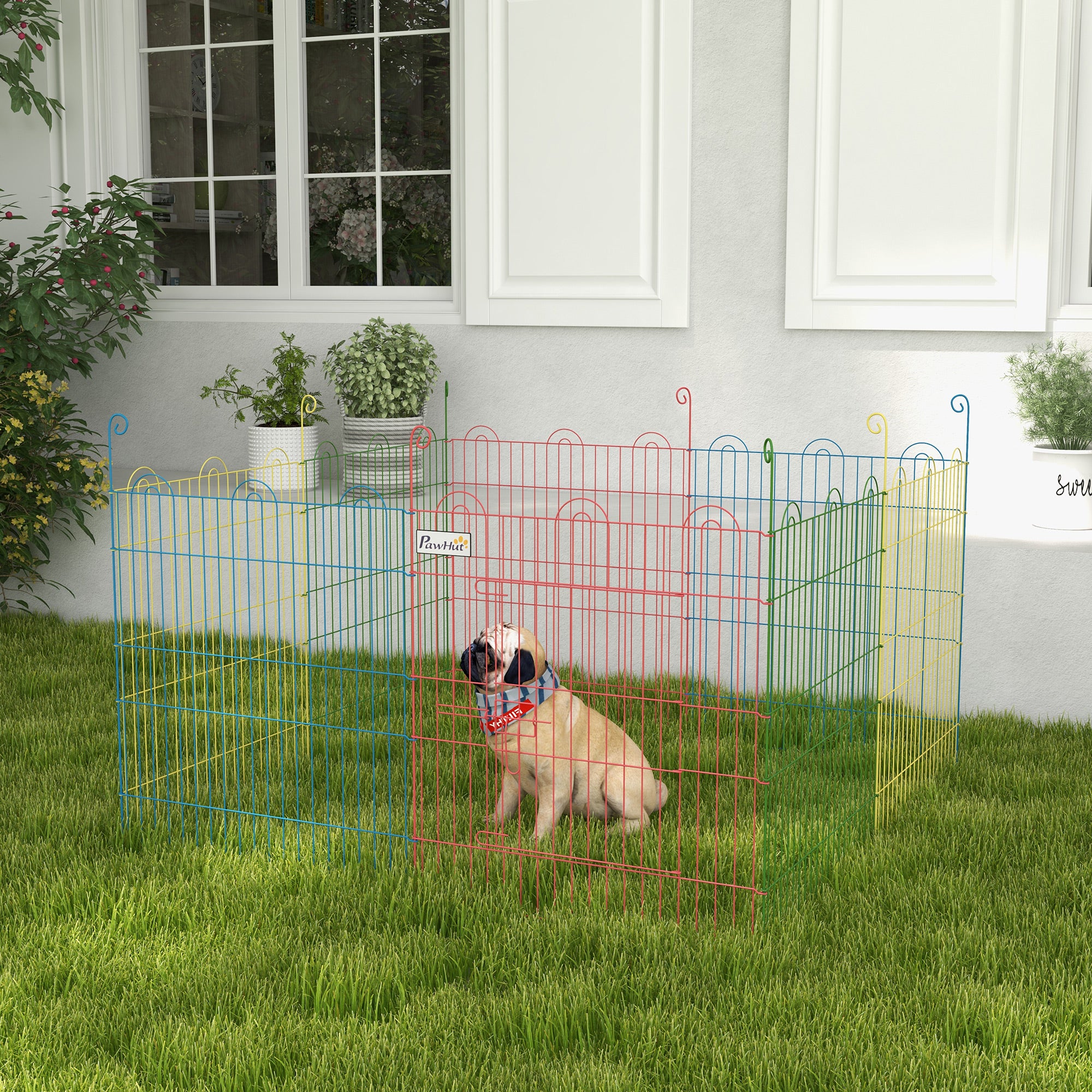PawHut Pet Playpen Crate, with Eight Panels, Door, for Indoors and Outdoors, 60H x Φ156cm - North Peak Garden Furniture