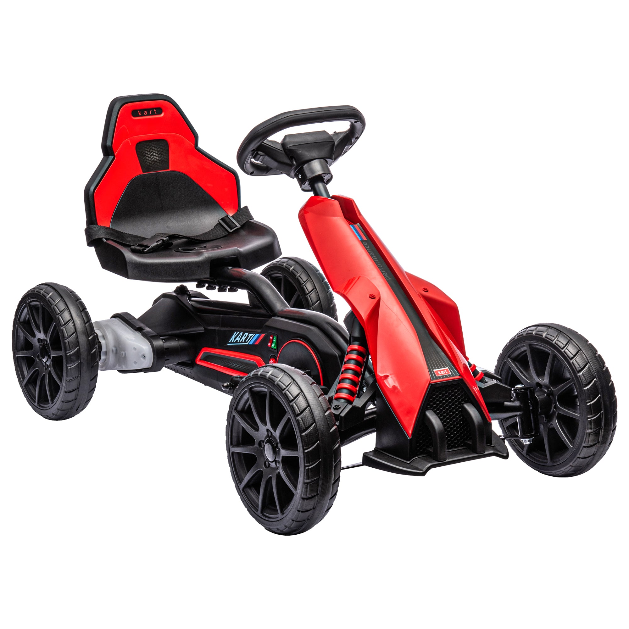 HOMCOM 12V Electric Go Kart for Kids, Ride-On Racing Go Kart with Forward Reversing, Rechargeable Battery, 2 Speeds, for Boys Girls Aged 3-8 Years Old - Red - North Peak Garden Furniture