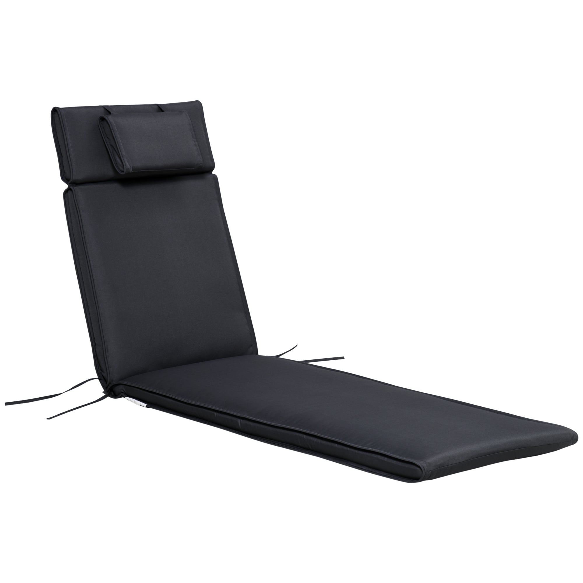 Outsunny Garden Sun Lounger Cushion Replacement Thick Sunbed Reclining Chair Relaxer Pad with Pillow - Black - North Peak Garden Furniture