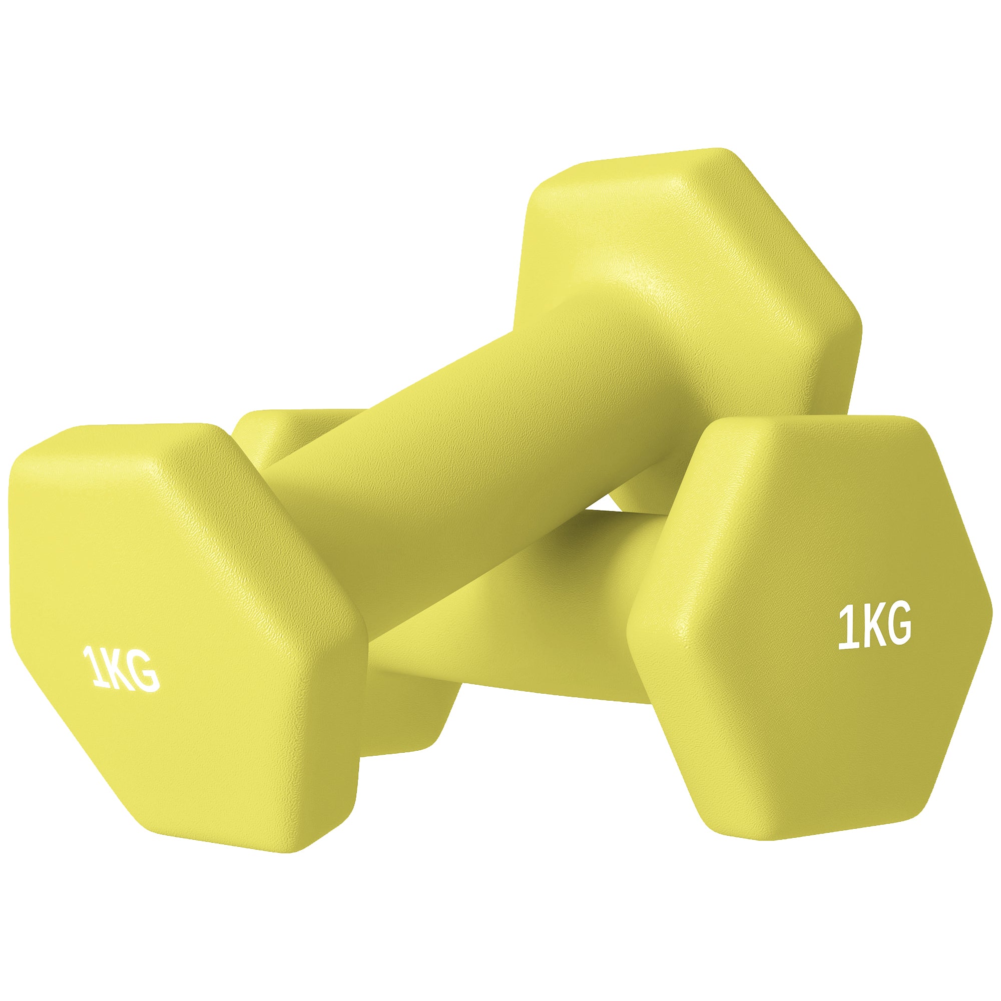 SPORTNOW 2 x 1kg Hexagonal Dumbbells Weights Set with Non-Slip Grip for Home Gym Workout, Yellow - North Peak Garden Furniture