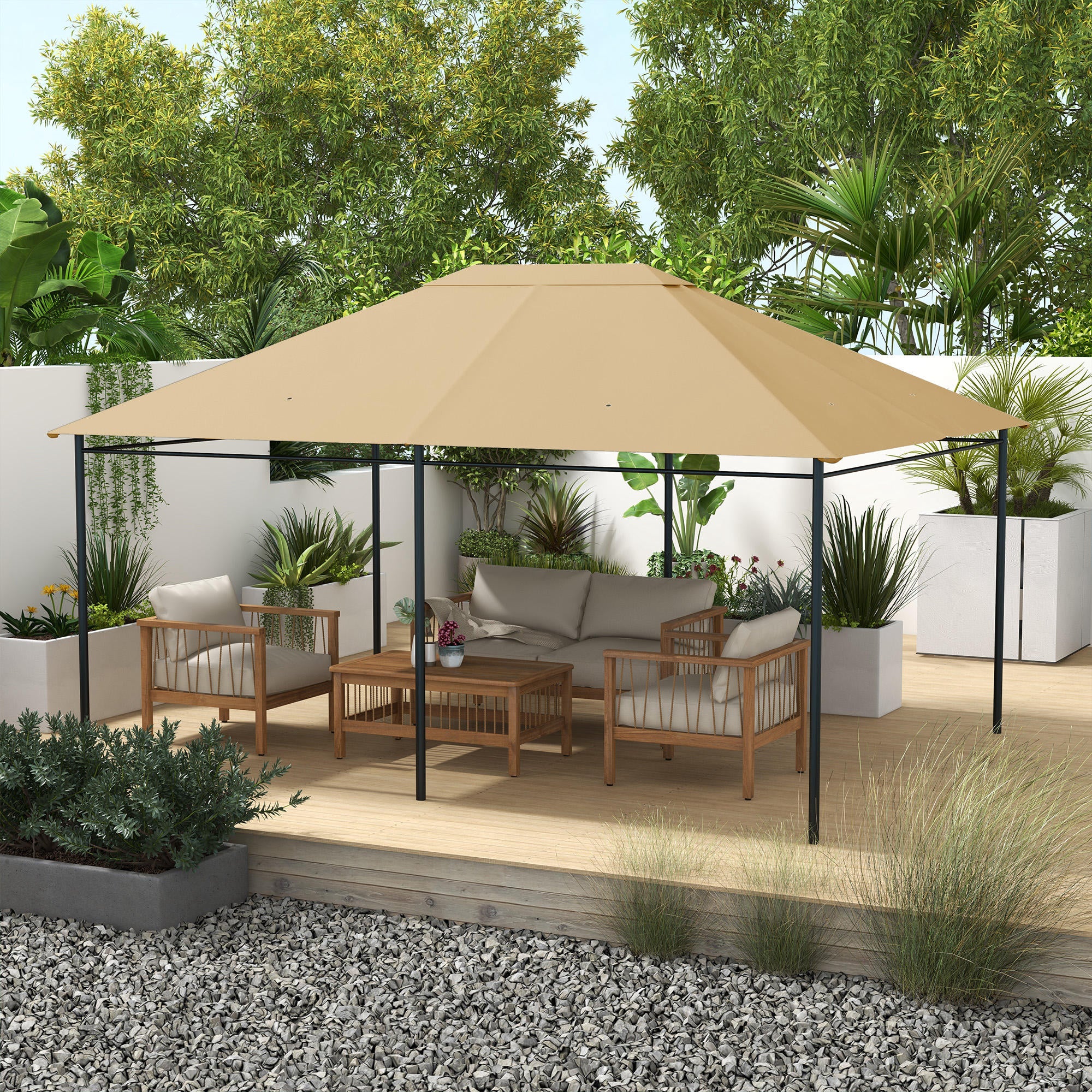 Outsunny 3 x 4m Gazebo Canopy Replacement Cover, Gazebo Roof Replacement (TOP COVER ONLY), Khaki - North Peak Garden Furniture