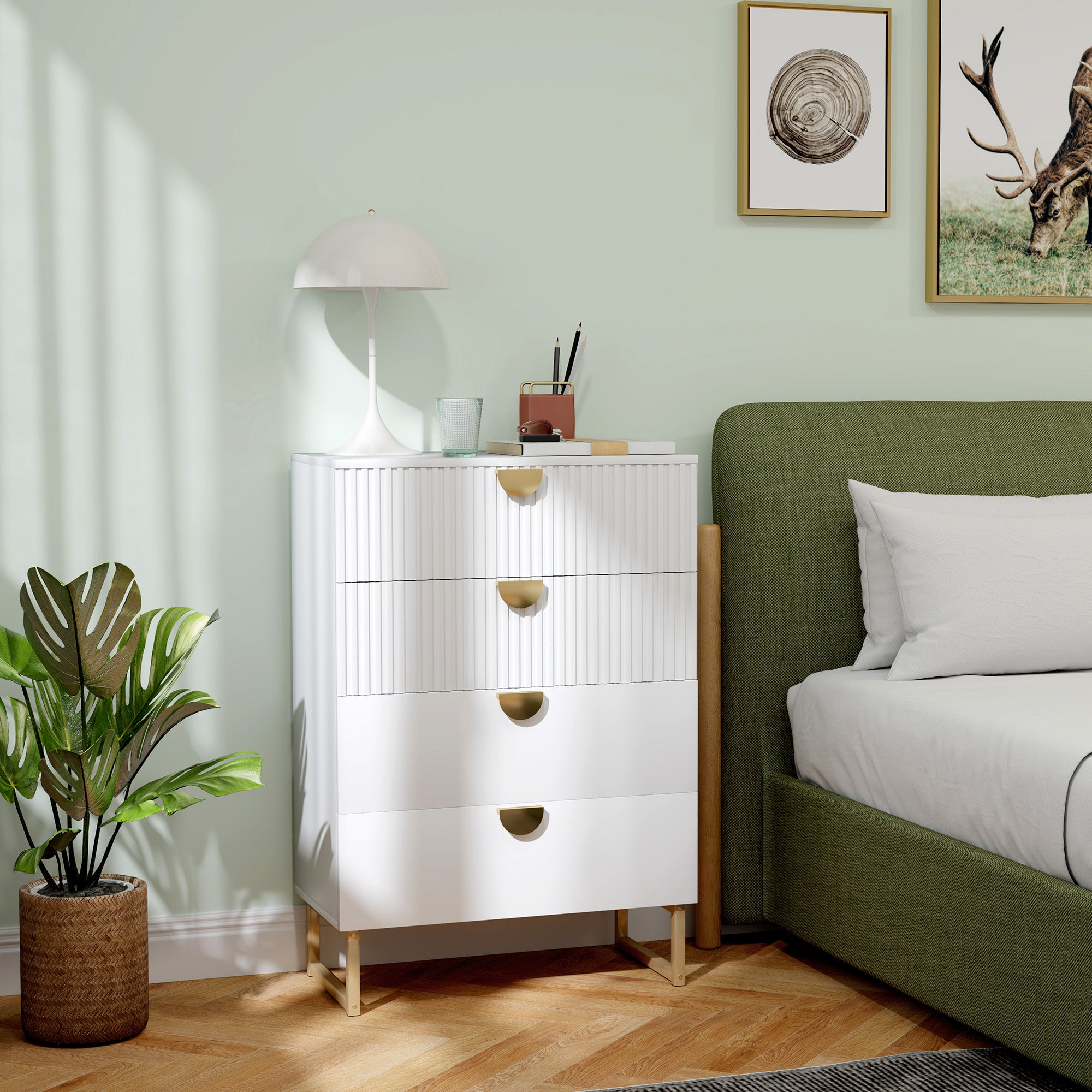 HOMCOM Elegant Chest of Four Drawers - White - North Peak Garden Furniture