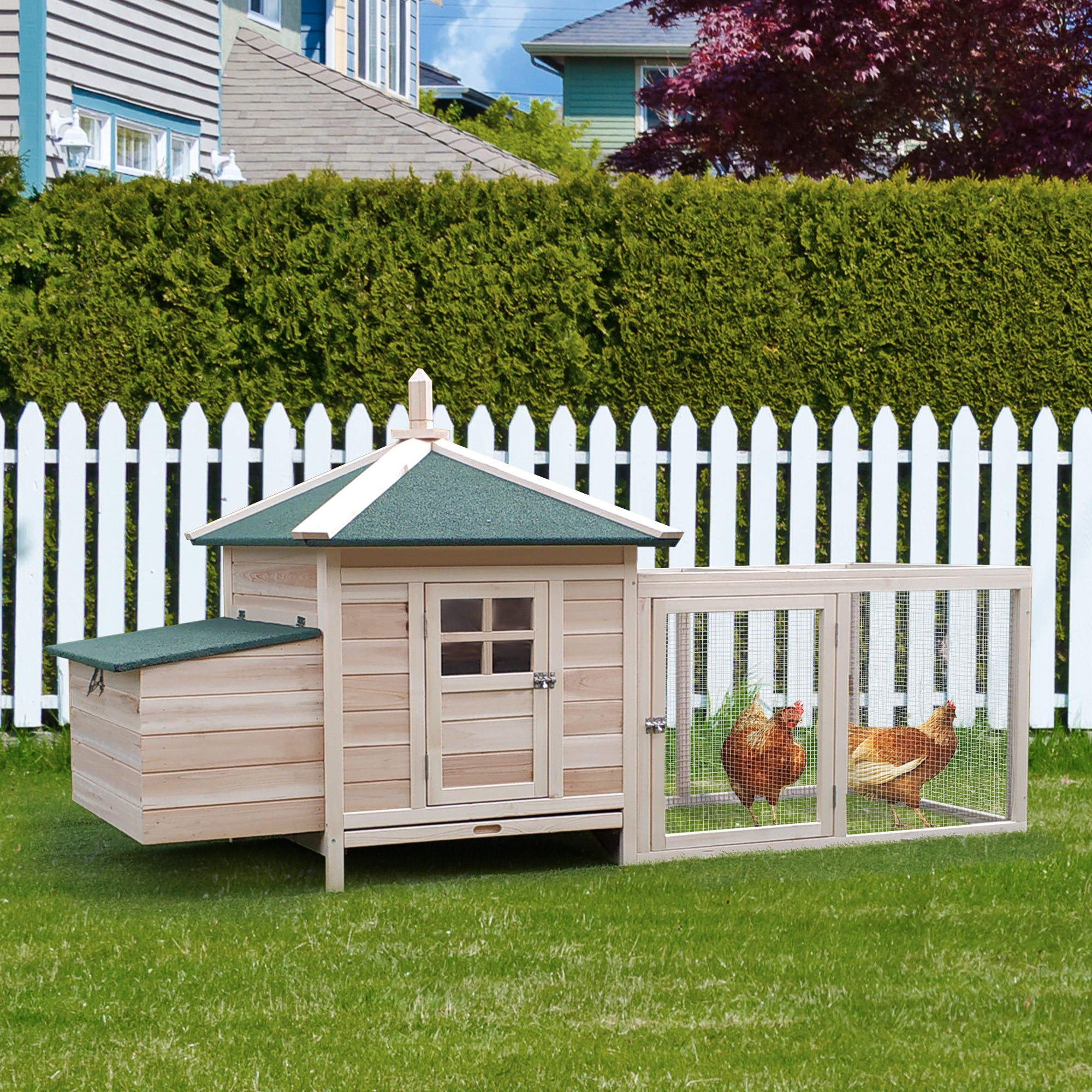 PawHut Chicken Coop Small Animal Pet Cage w/ Nesting Box Outdoor Run Backyard Wooden - North Peak Garden Furniture