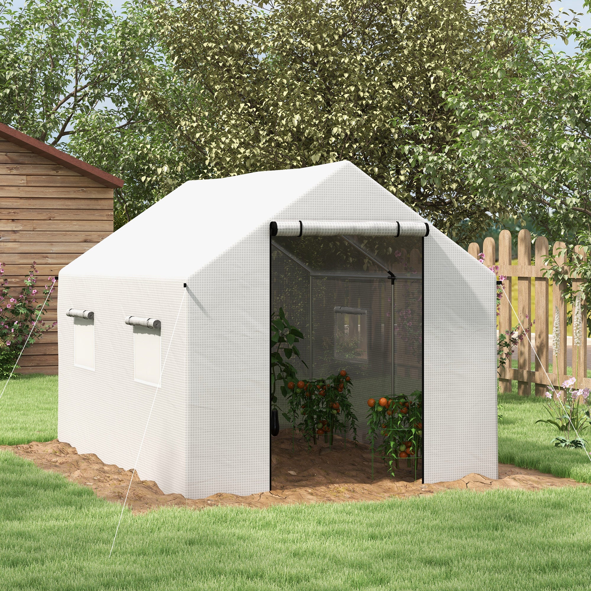 Outsunny Polyethylene Walk-in Polytunnel Greenhouse, 2 x 3(m), White - North Peak Garden Furniture
