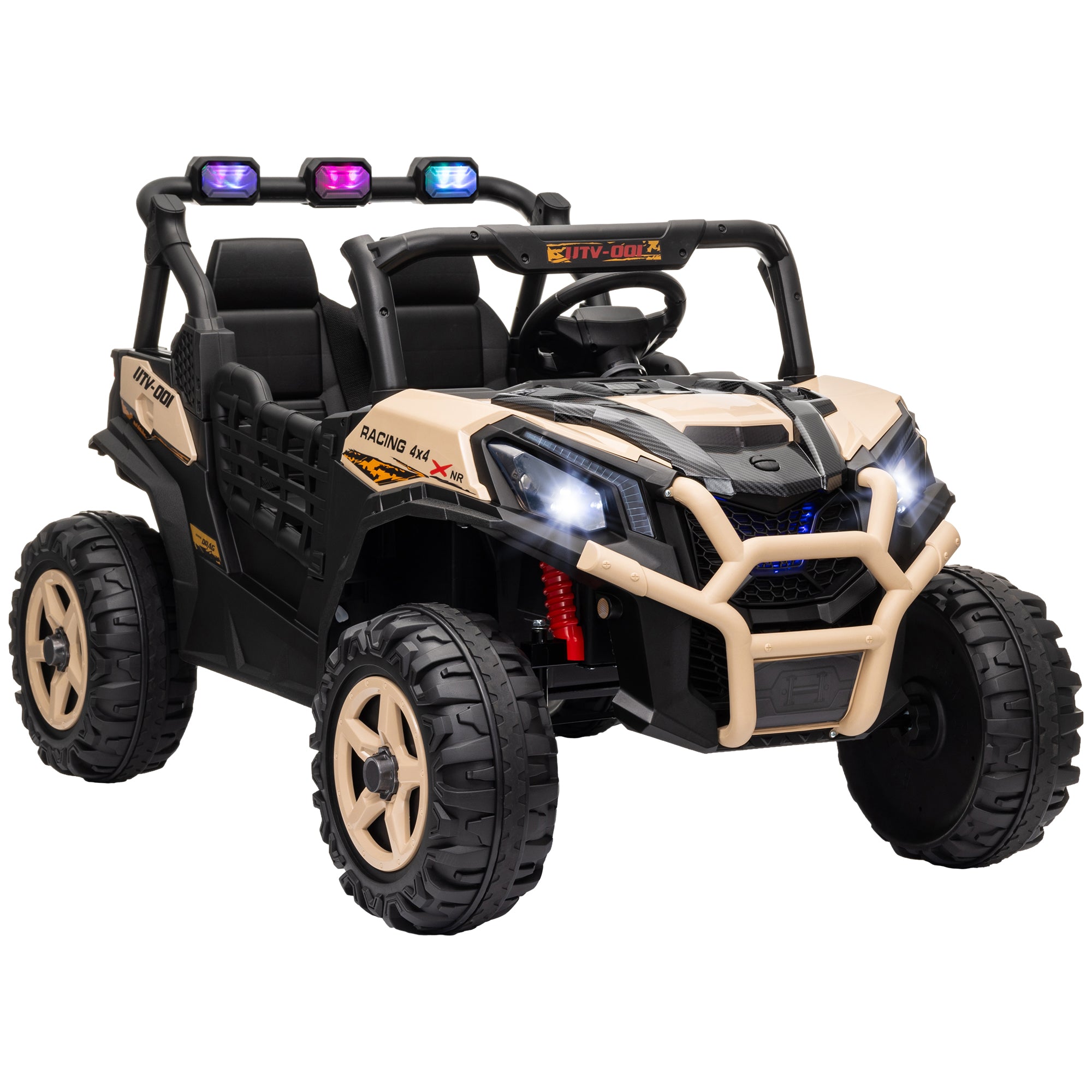 AIYAPLAY 24V 2 Seater Kids Electric Car with Remote Control, Suspension System, Slow Start, 3 Speeds, for 3-8 Years, Khaki - North Peak Garden Furniture