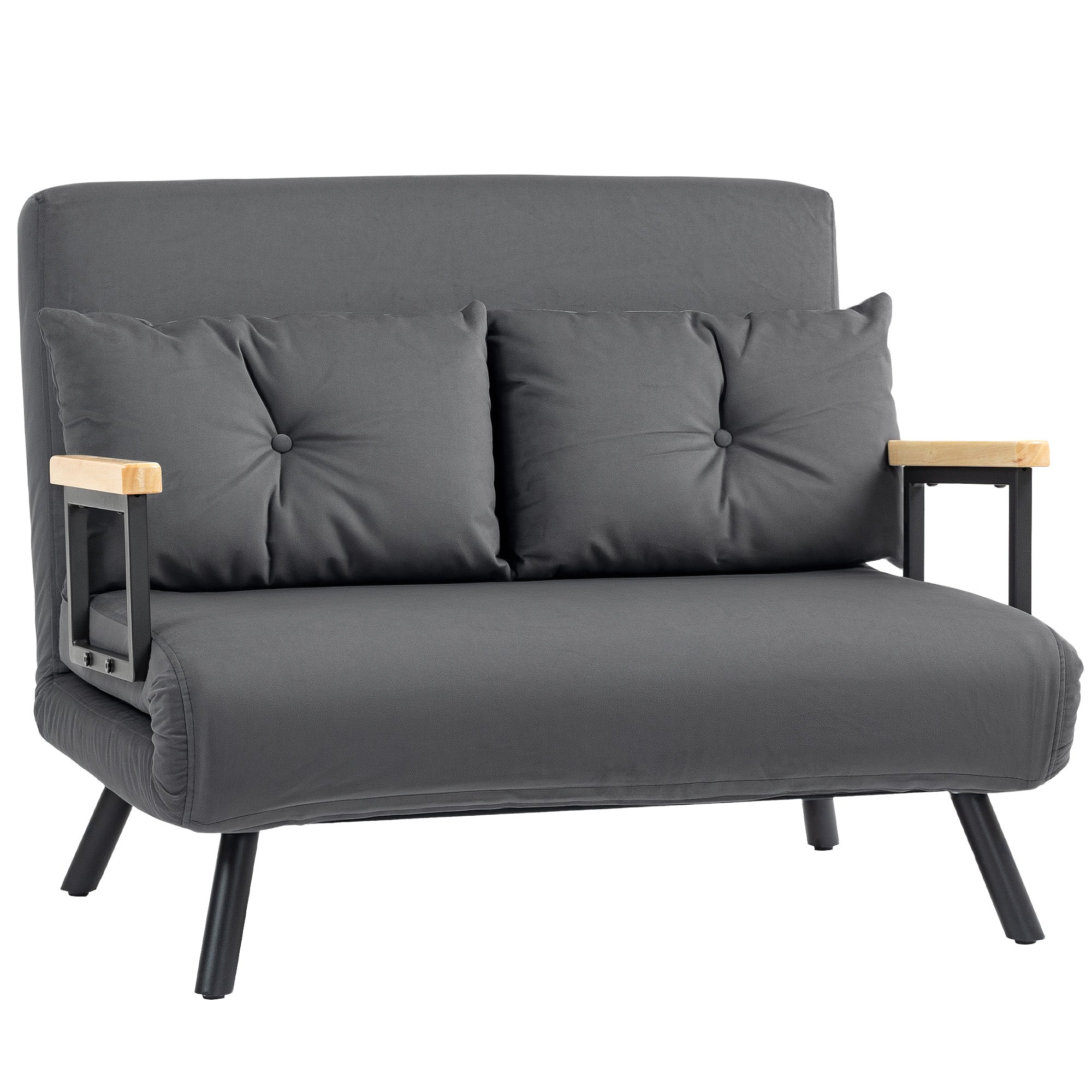HOMCOM 4-in-1 Velvet-Feel Double Sofa Bed, with Pillows - Dark Grey - North Peak Garden Furniture