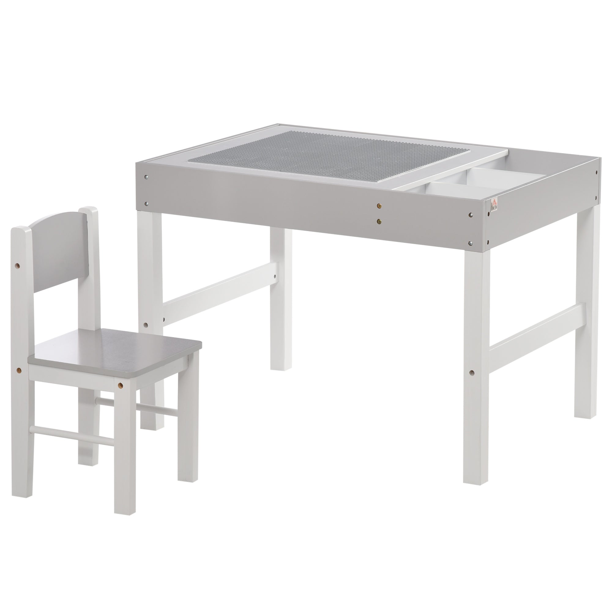 HOMCOM Kids Table and Chair Set, with Storage Space - Grey - North Peak Garden Furniture