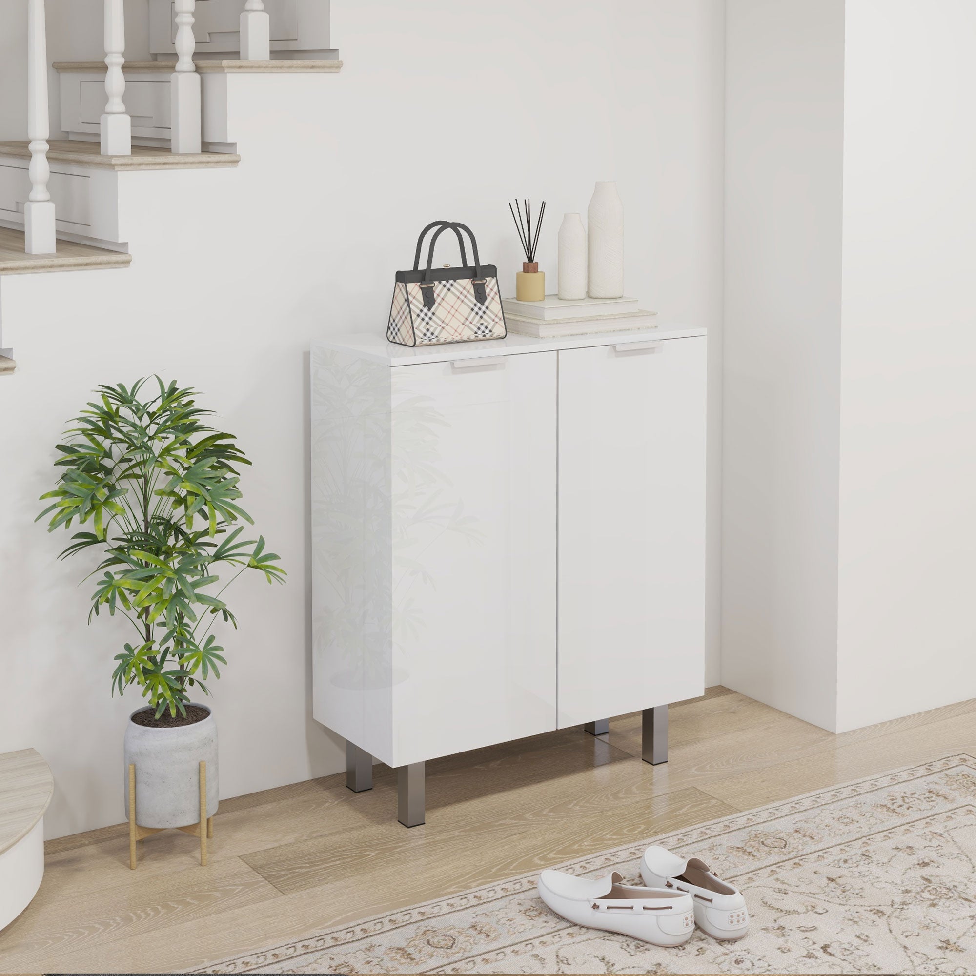 HOMCOM Five-Shelf Shoe Storage Cupboard - White - North Peak Garden Furniture