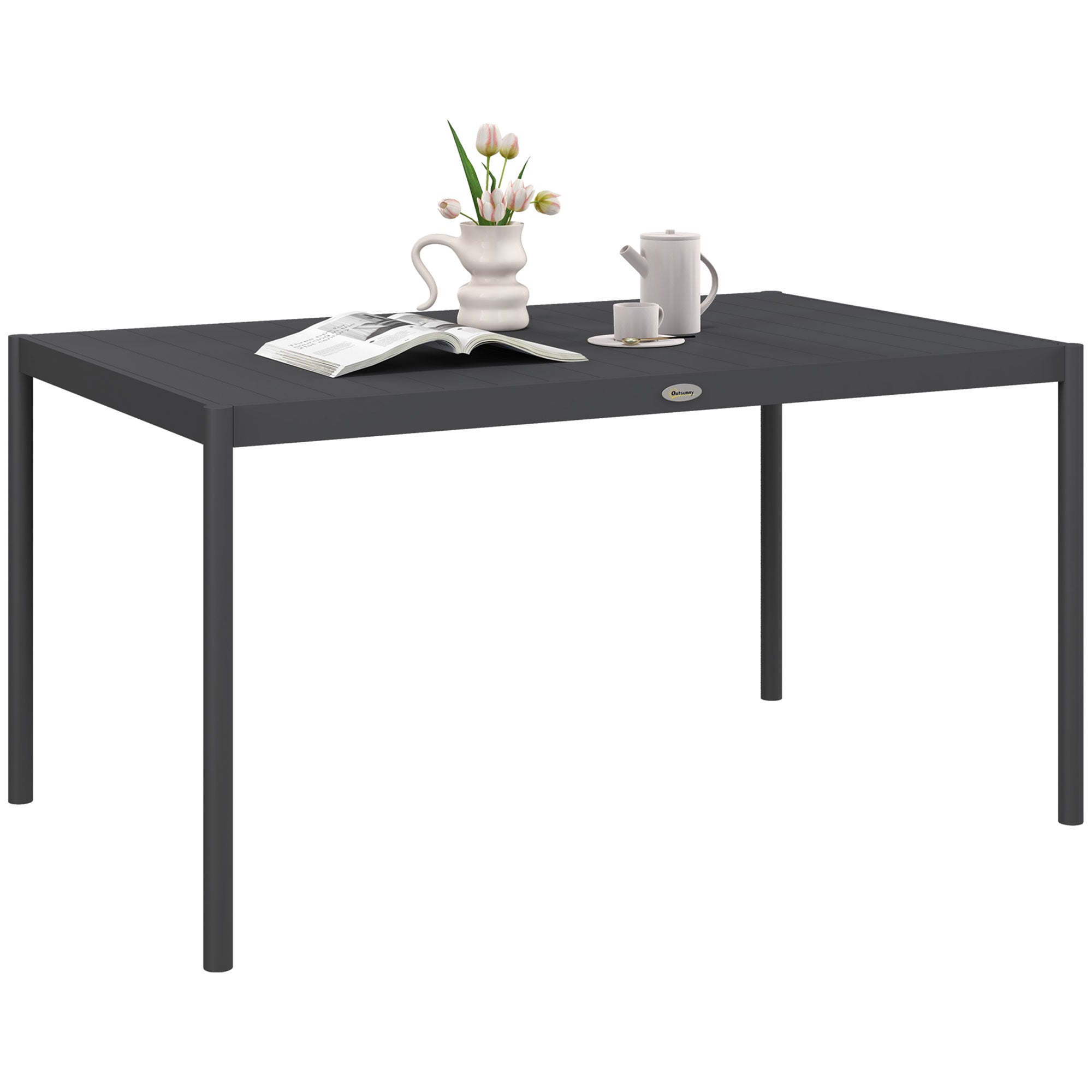 Outsunny Six-Seater Outdoor Table with Slatted Aluminium Top and Steel Legs - North Peak Garden Furniture
