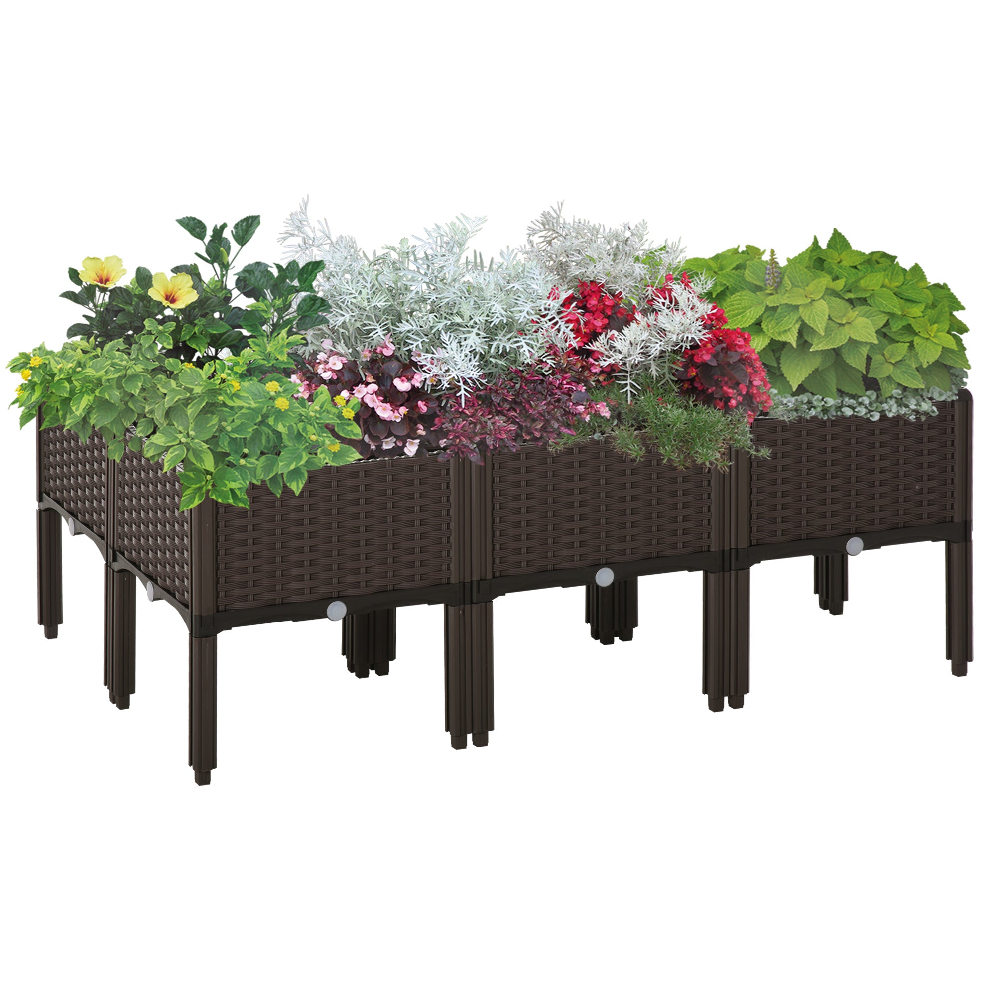 Outsunny Set of 6 26L Garden Raised Bed Elevated Patio Flower Plant Planter Box PP Vegetables Planting Container, Brown - North Peak Garden Furniture