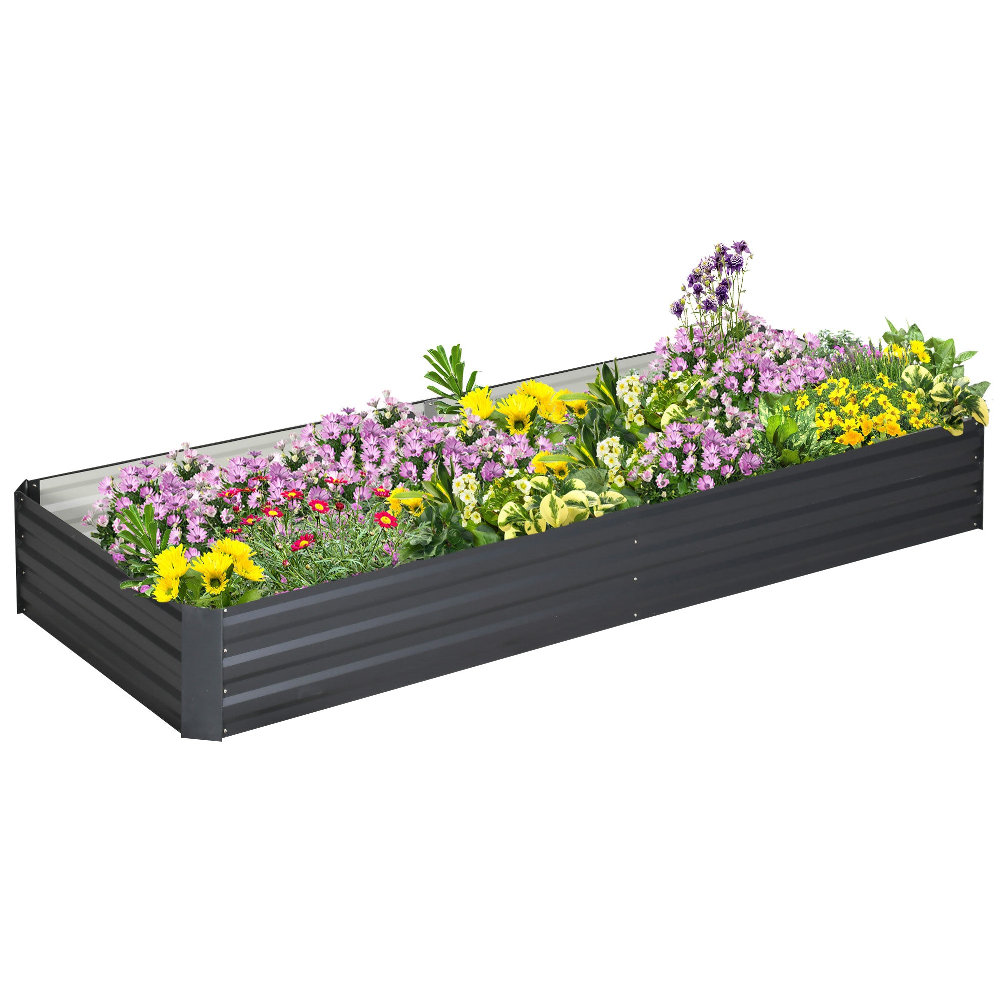 Outsunny Metal Raised Garden Bed Planter Box Outdoor Planters for Growing Flowers, Herbs, Grey, 241x90.5x30cm - North Peak Garden Furniture