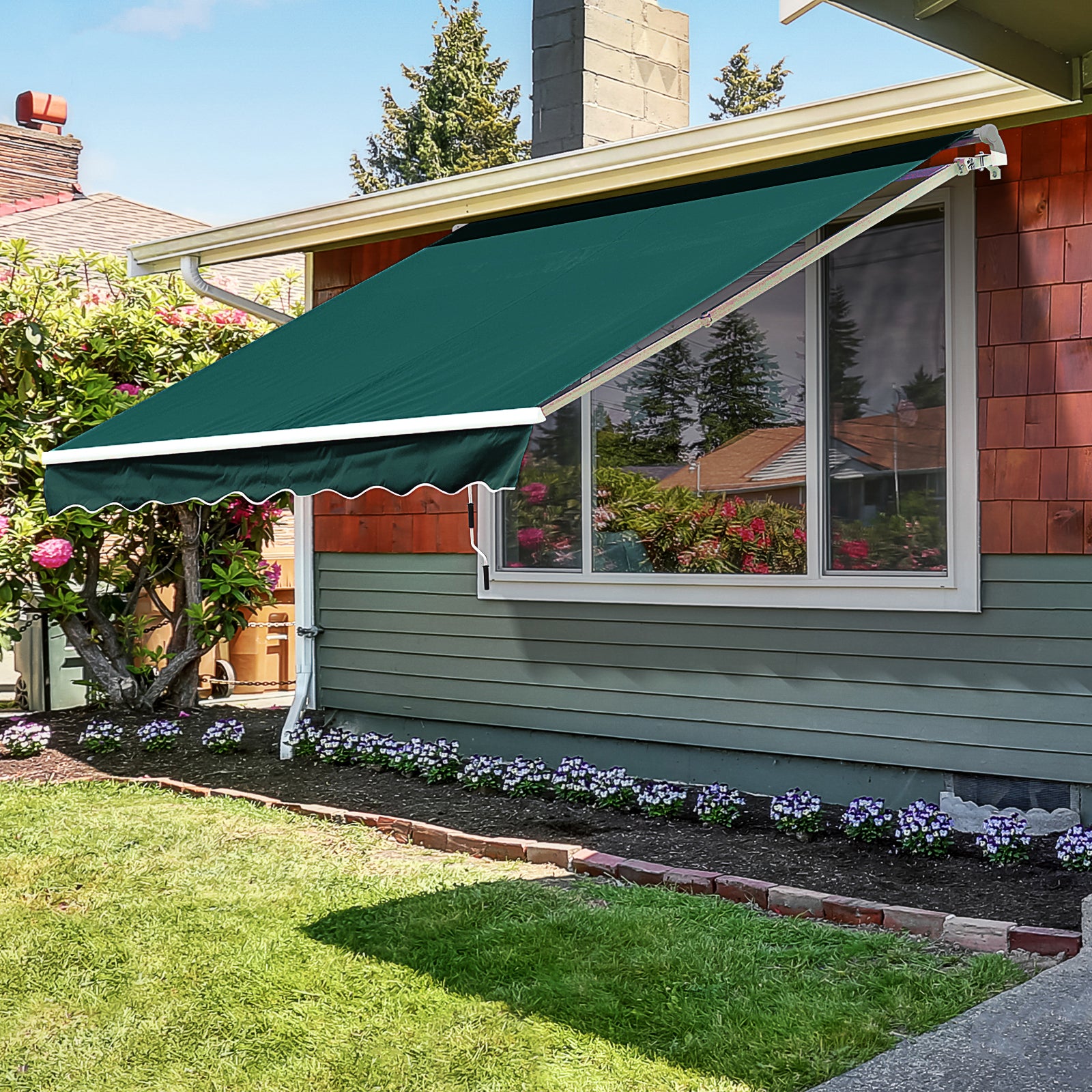 Outsunny Manual Retractable Awning, 3.5x2.5 m-Green - North Peak Garden Furniture