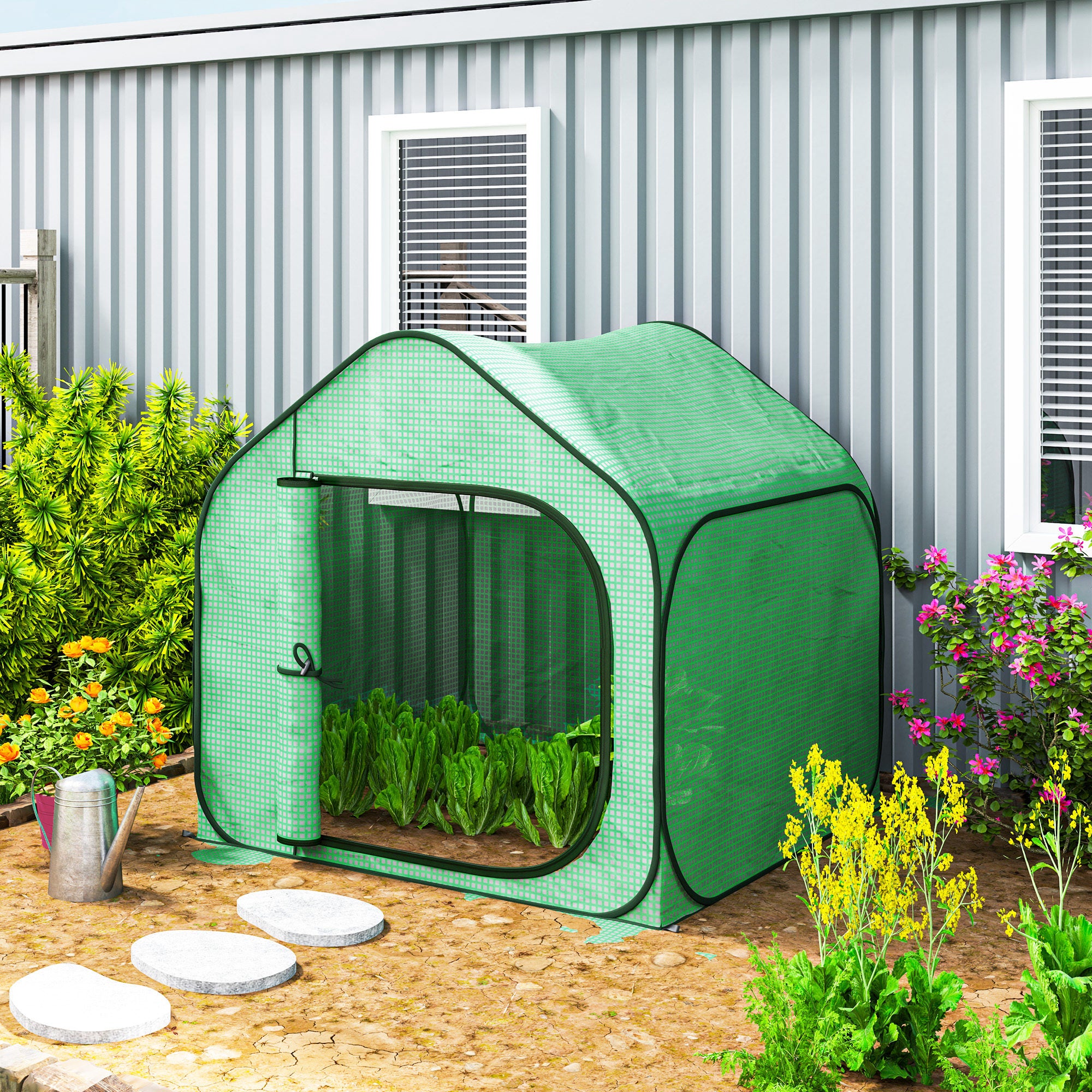 Outsunny 150 x 148cm Pop-Up Greenhouse - Green - North Peak Garden Furniture