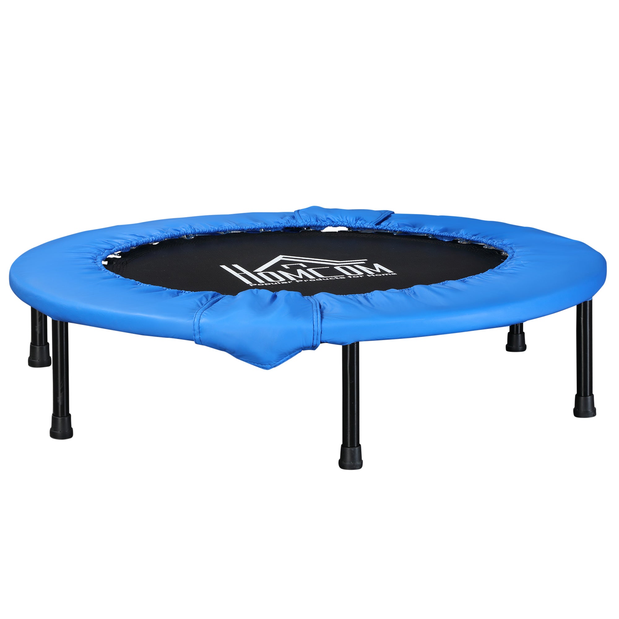 HOMCOM Φ96cm Mini Fitness Trampoline Home Gym Yoga Exercise Rebounder Indoor Outdoor Jumper w/ Safety Pad, Support Up to 100 KG, Blue and Black - North Peak Garden Furniture