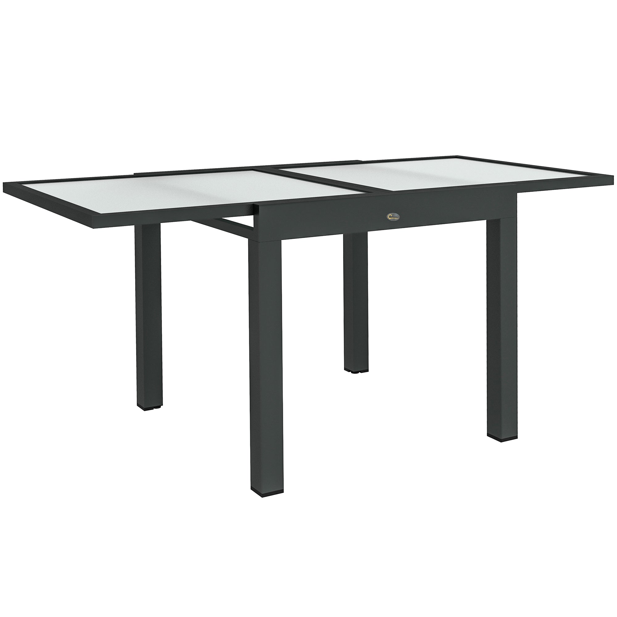 Outsunny Extending Garden Table, Outdoor Dining Table with Aluminium Frame and Tempered Glass Tabletop, 80/160 x 80 x 75 cm, Black and Clear - North Peak Garden Furniture