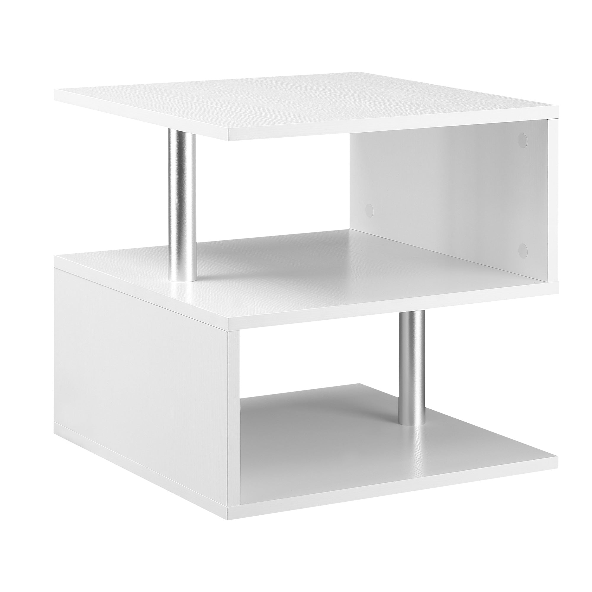 HOMCOM Wooden S Shape Cube Coffee Table 2 Tier Storage Shelves Organizer Office Bookcase Living Room End Desk Stand Display (White) - North Peak Garden Furniture