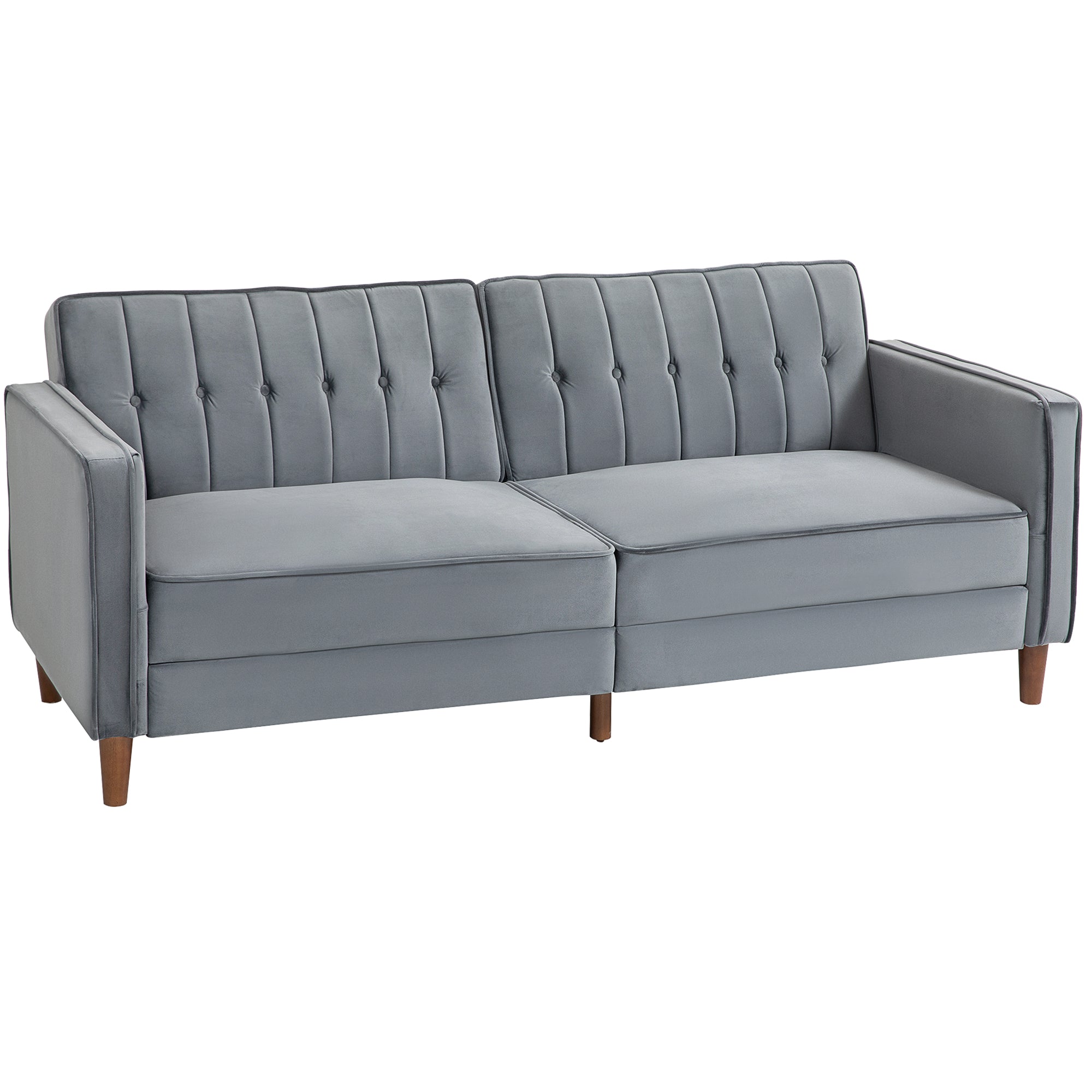 HOMCOM Velvet-Feel Three-Seater Sofa Bed - Dark Grey - North Peak Garden Furniture