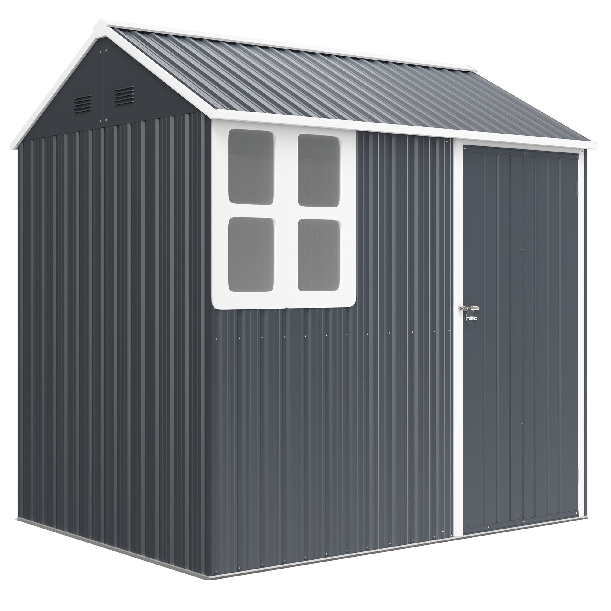 Outsunny 7 x 6ft Galvanised Garden Shed, with Latch - Dark Grey - North Peak Garden Furniture