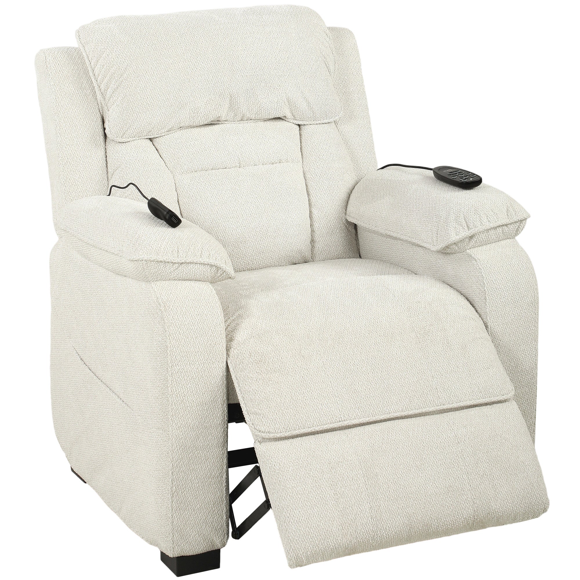 HOMCOM Power Recliner Armchair with Massage and Heat, Electric Reclining Chair with Wide Spring Seat, Cream White