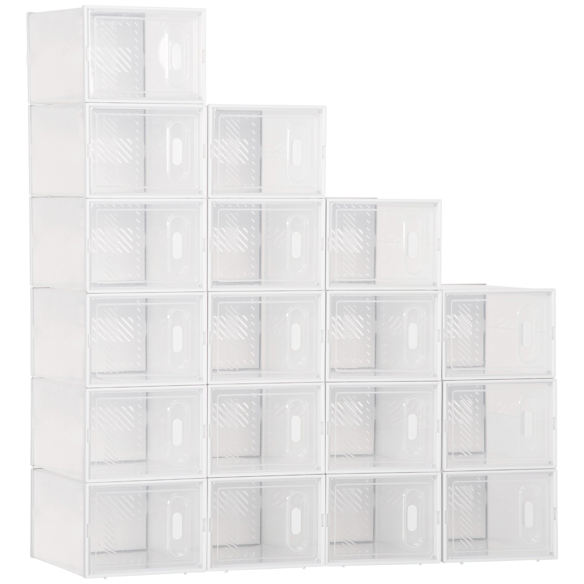HOMCOM 18PCS Clear Shoe Box, Plastic Stackable Shoe Storage Box for UK/EU Size up to 8.5/43 with Magnetic Door for Women/Men, 25 x 35 x 19cm - North Peak Garden Furniture