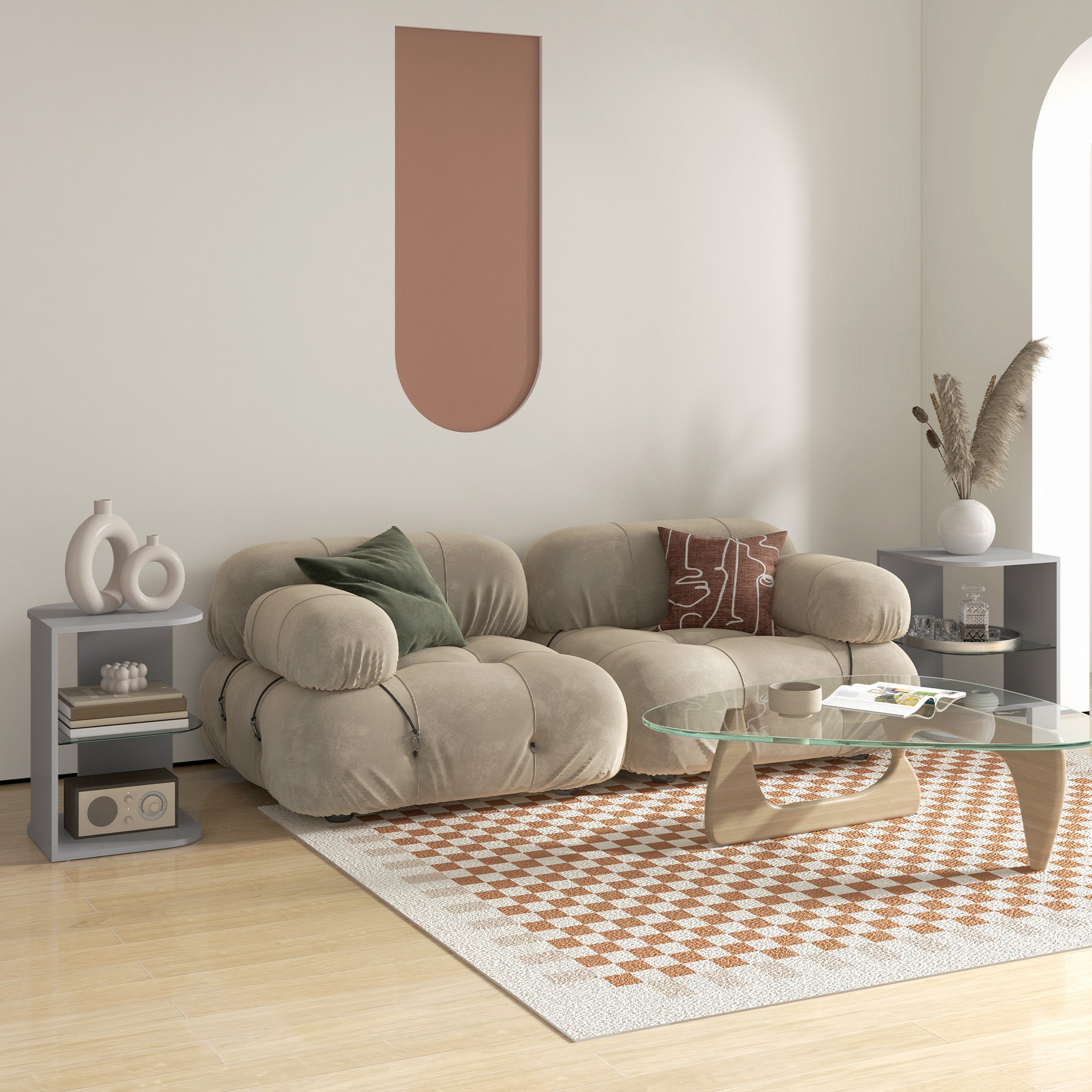 HOMCOM Modern Side Table Set of 2, Three Layer Bedside Table Nightstand with 2 Storage Shelves, for Living room, Bedroom, Grey - North Peak Garden Furniture