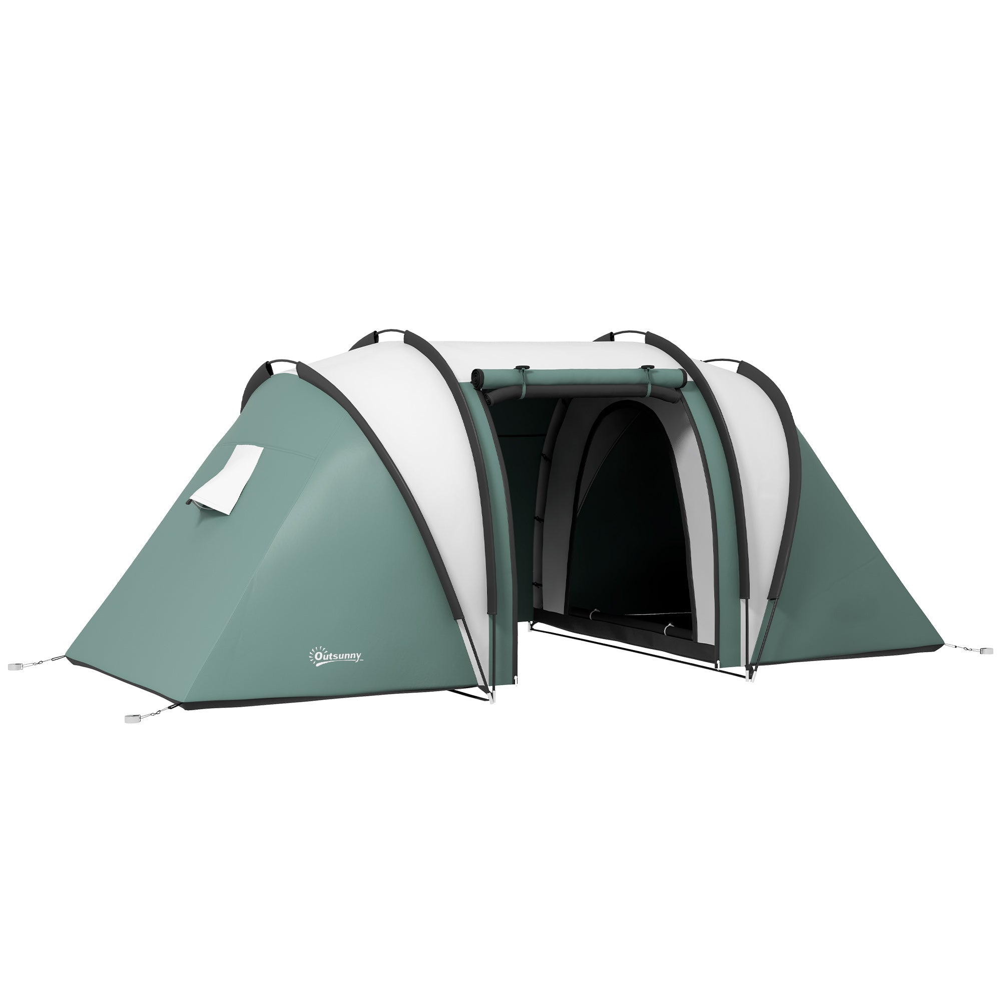 Outsunny Camping Tent with 2 Bedrooms and Living Area, 3000mm Waterproof Family Tent, for Fishing Hiking Festival, Dark Green - North Peak Garden Furniture
