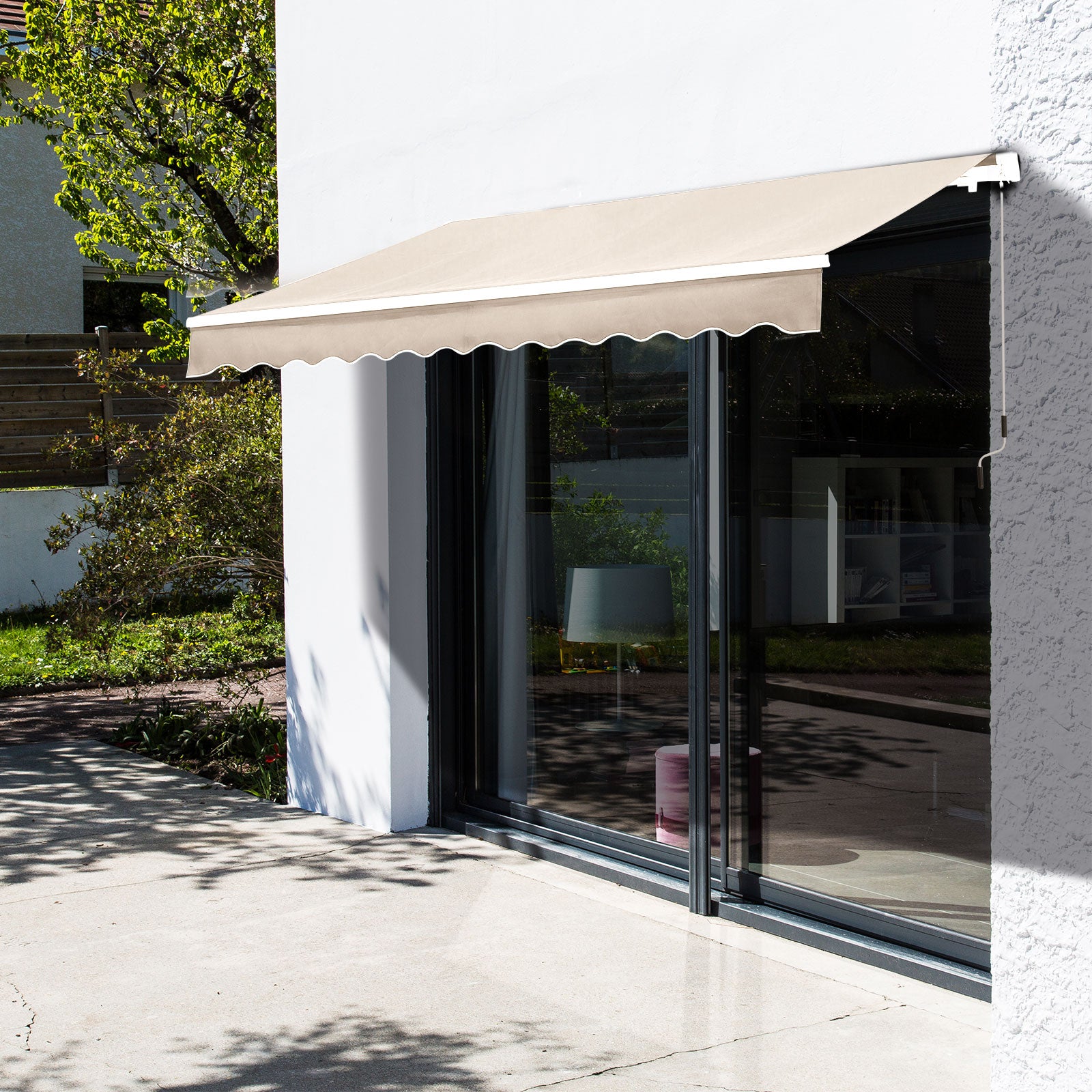 Outsunny Manual Retractable Awning, 3x2.5 m-Ivory White - North Peak Garden Furniture