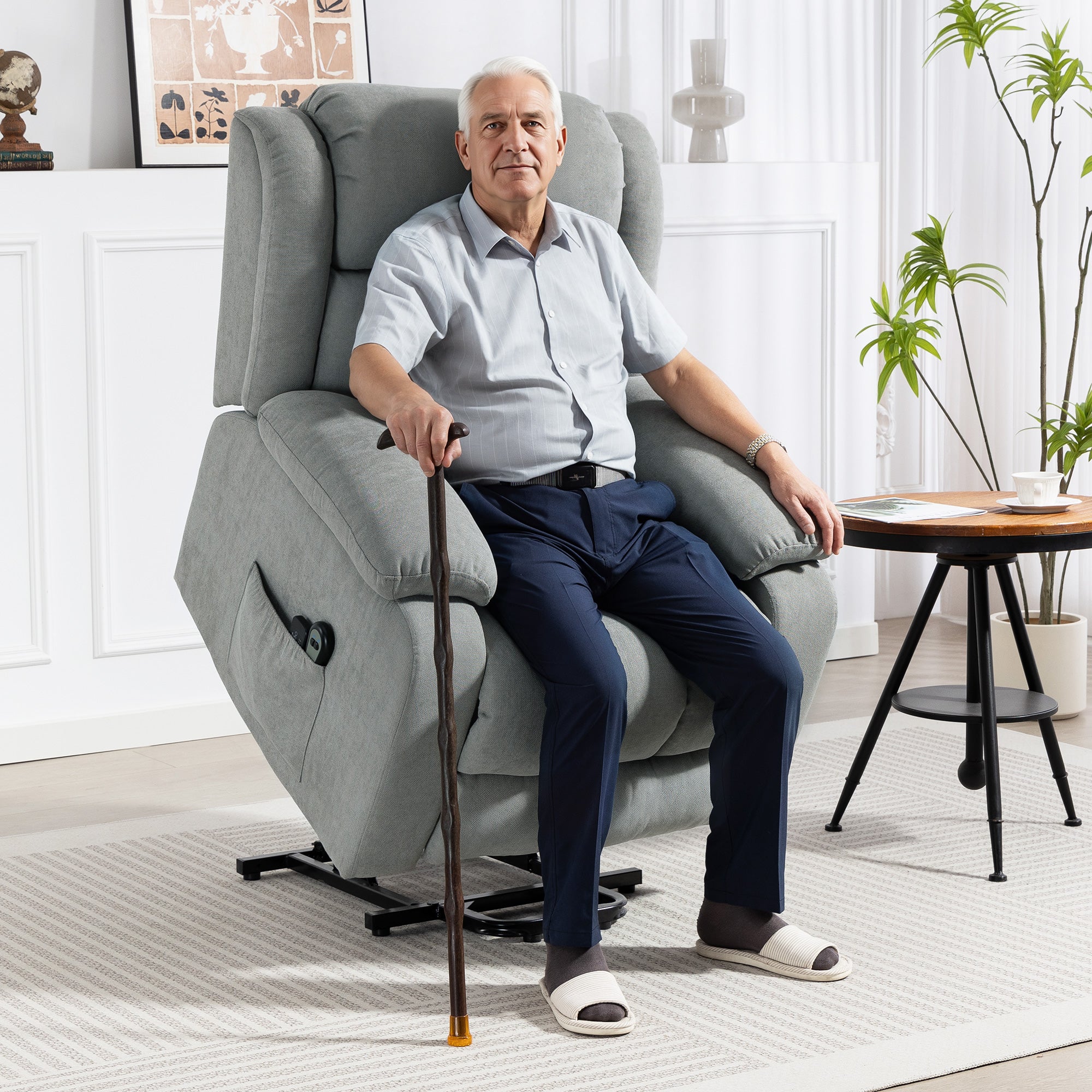 HOMCOM Eight-Point Massage Electric Lift Chair - Light Grey