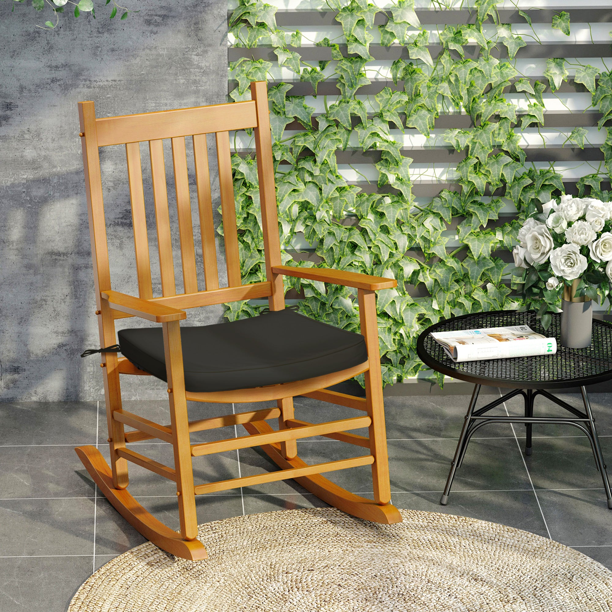 Outsunny Set of 6 Chair Cushion Seat Pads Dining Chair w/ Straps Indoor Outdoor Removable Tie On Garden Patio Black - North Peak Garden Furniture