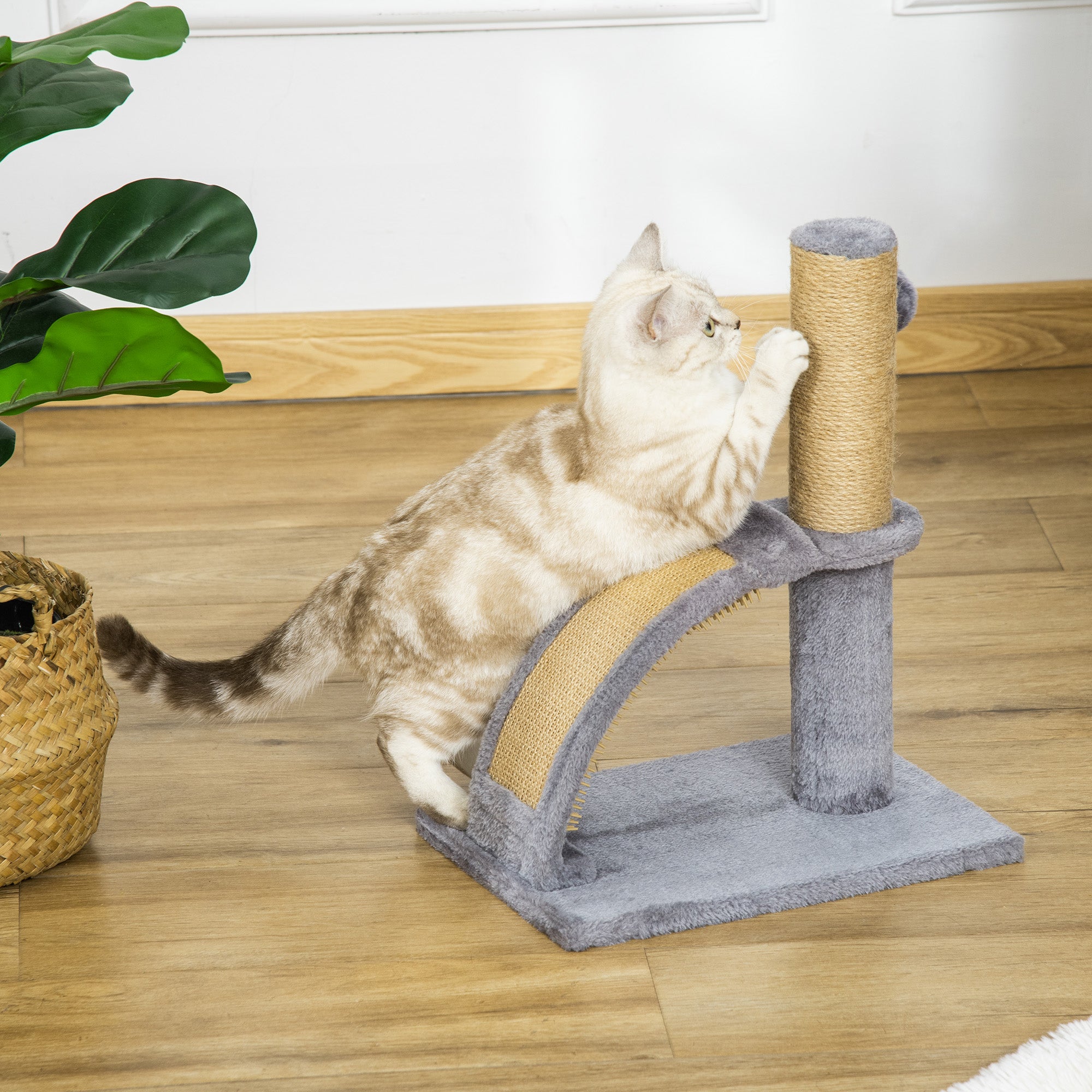 PawHut Cat Tree for Indoor Cats Climbing Activity Center Kitten Tower Furniture with Jute Post Scratching Massage Board Hanging Ball with Bell 34 x 24 x 43cm Grey - North Peak Garden Furniture