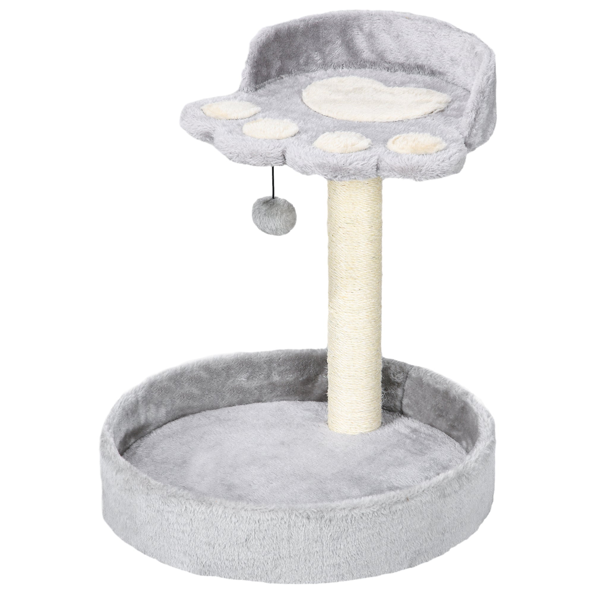 PawHut 44cm Cat Tower, Cat Tree for Indoor Cats, with Sisal Cat Scratching Post, Toy Ball - Light Grey - North Peak Garden Furniture