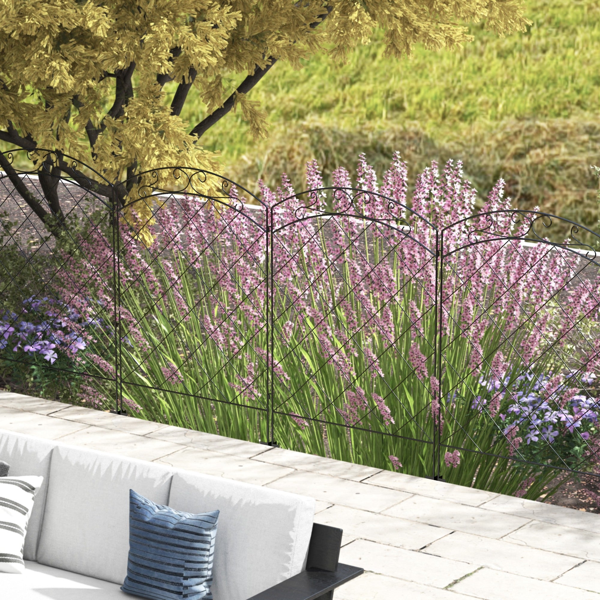 Outsunny Decorative Garden Fencing, 43in x 11.4ft Outdoor Picket Fence Panels, 8PCs Rustproof Steel Wire Landscape Flower Bed Border Edging Animal Barrier, Swirls - North Peak Garden Furniture