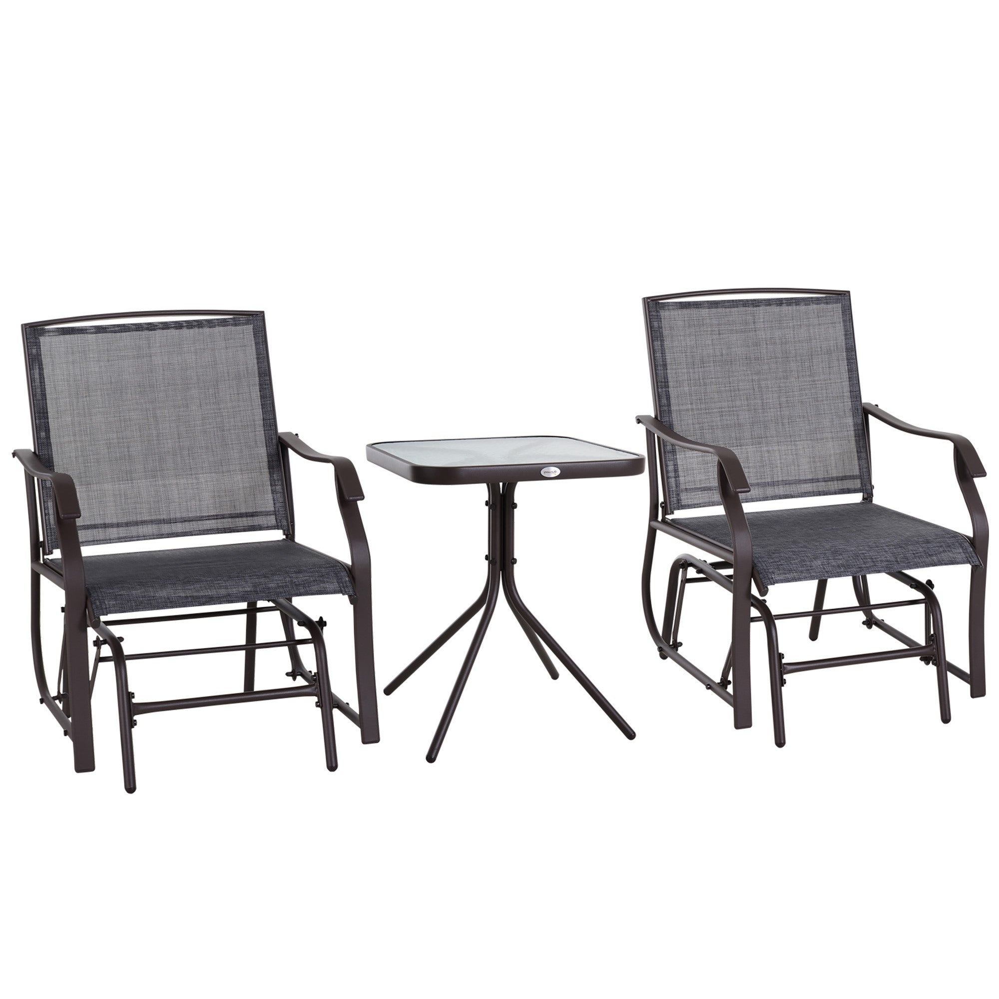 Outsunny Glider Rocking Chair & Table Set 2 Single Seaters Rocker Garden Swing Chair Patio Furniture Bistro Set Grey - North Peak Garden Furniture