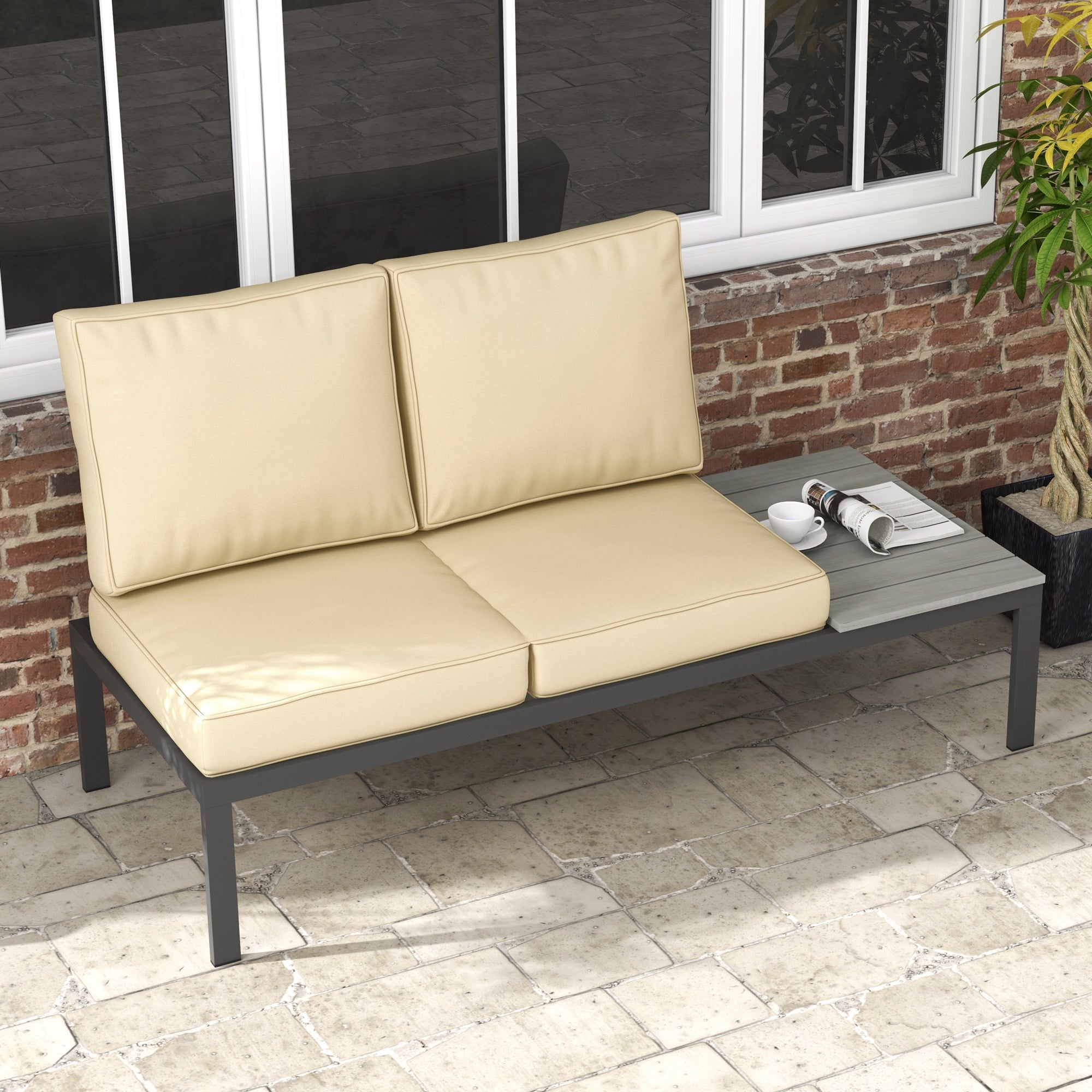 Outsunny 2 Seater Back and Seat Cushion Pillows Replacement, Patio Chair Cushions Set for Indoor Outdoor, Beige - North Peak Garden Furniture