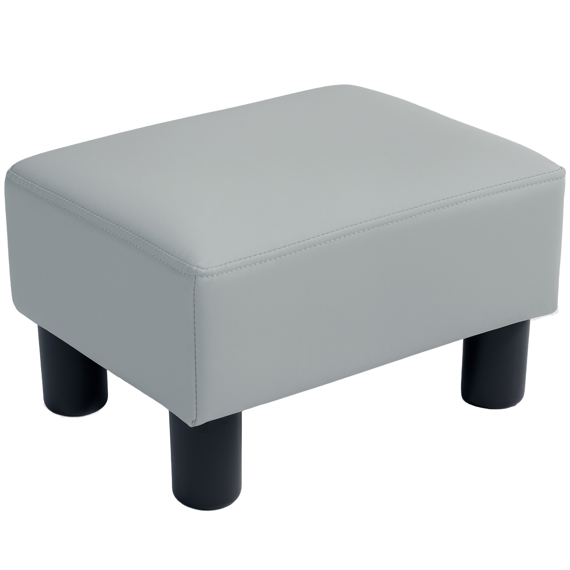 HOMCOM PU Leather Footstool with 4 Plastic Legs, Grey - North Peak Garden Furniture