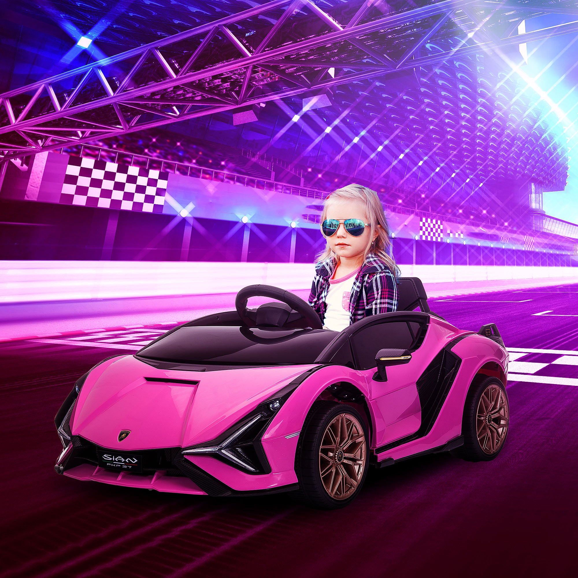 HOMCOM Lamborghini Sian Licensed 12V Kids Electric Ride On Car 2 Motors Toy Car with Remote Control Music Lights MP3 for 3-5 Years Pink - North Peak Garden Furniture