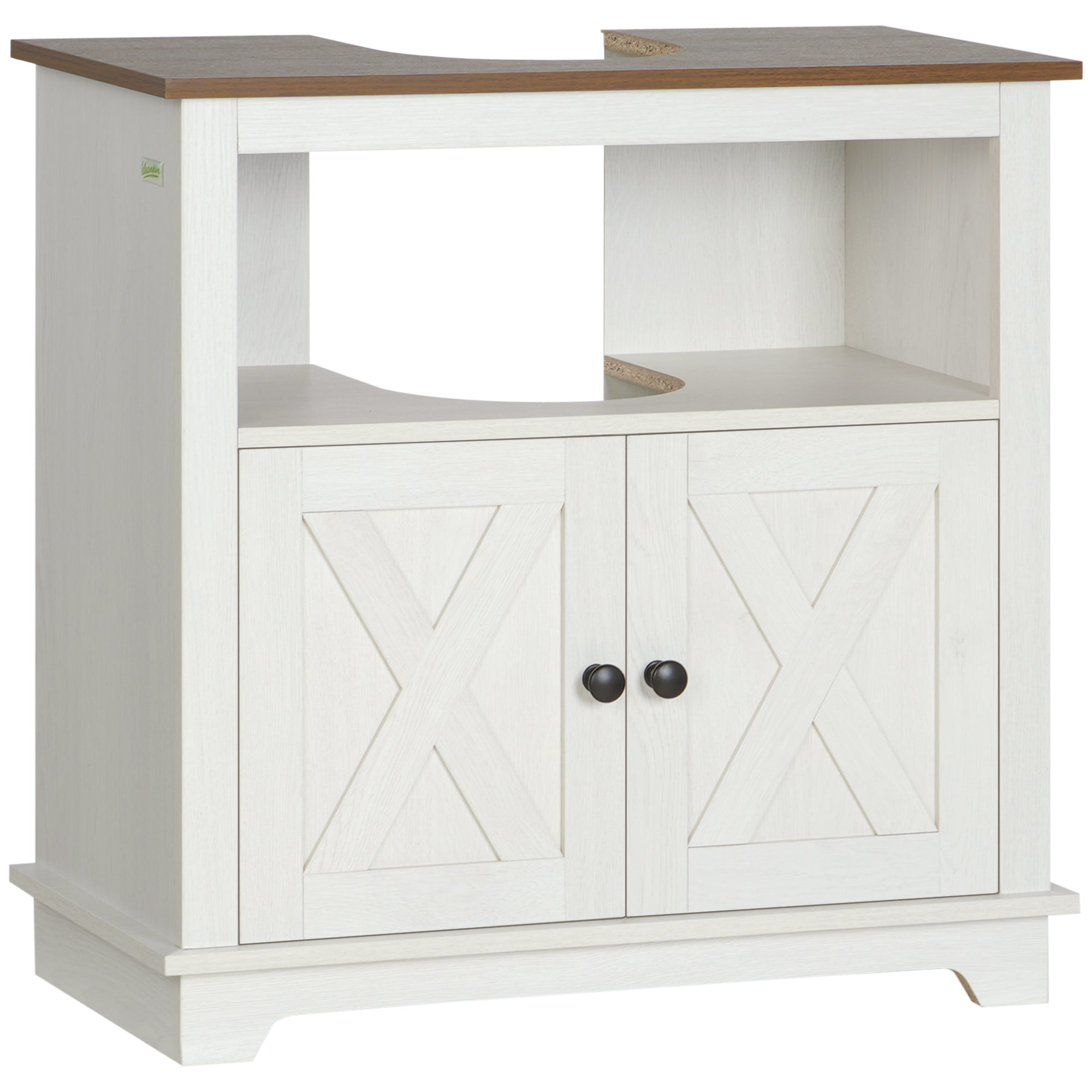 kleankin Under Sink Cabinet Bathroom Vanity Unit with Double Doors and Storage Shelves, 60 x 30 x 60cm, White - North Peak Garden Furniture