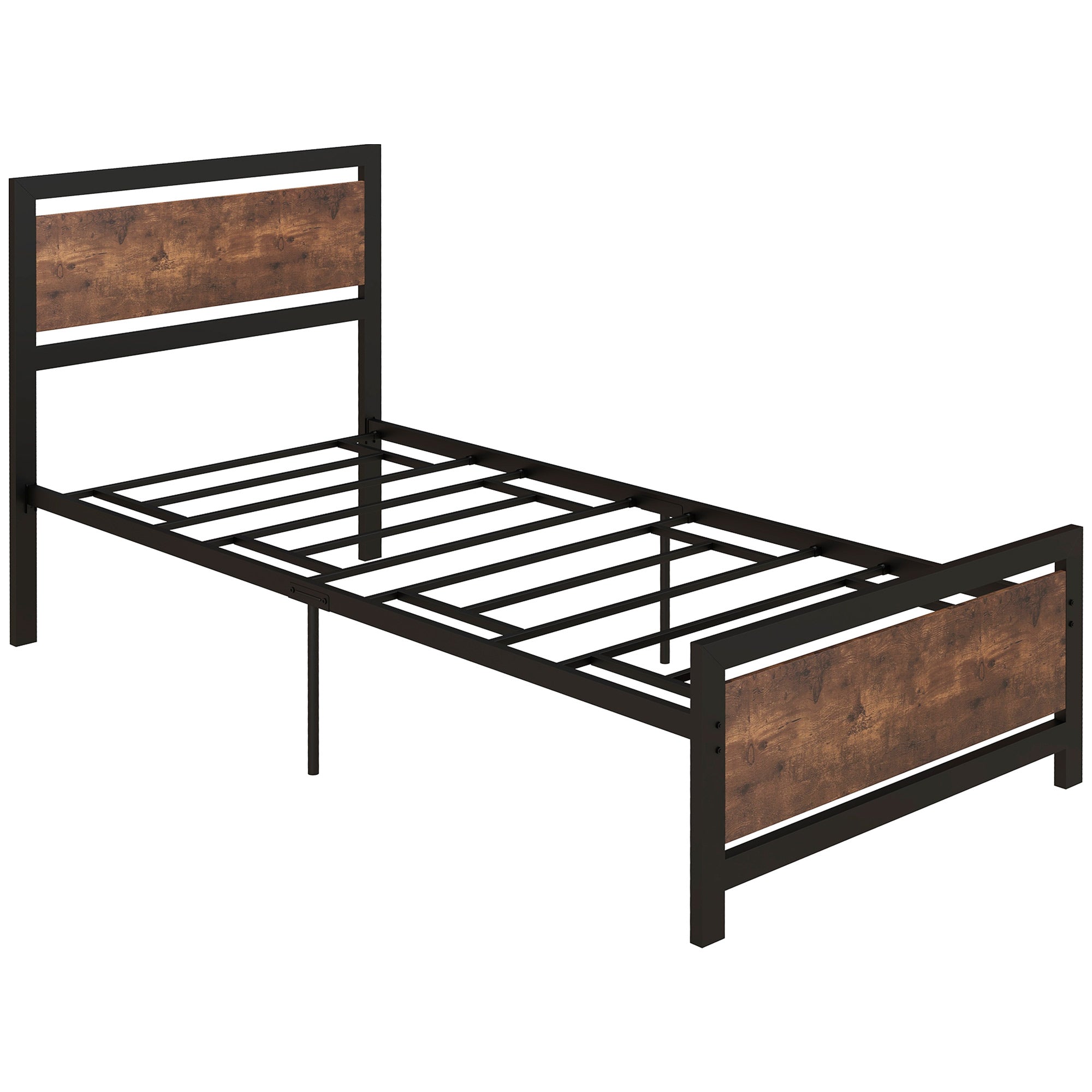 HOMCOM Single Size Metal Bed Frame with Headboard & Footboard, Strong Slat Support Solid Bedstead Base w/ Underbed Storage Space, Bedroom Furniture For Adults - North Peak Garden Furniture