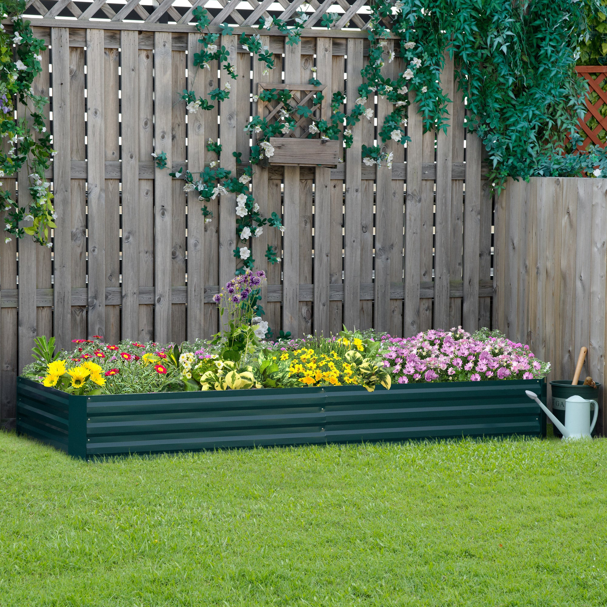 Outsunny Metal Raised Garden Bed Planter Box Outdoor Planters for Growing Flowers, Herbs, Green, 241x90.5x30cm - North Peak Garden Furniture