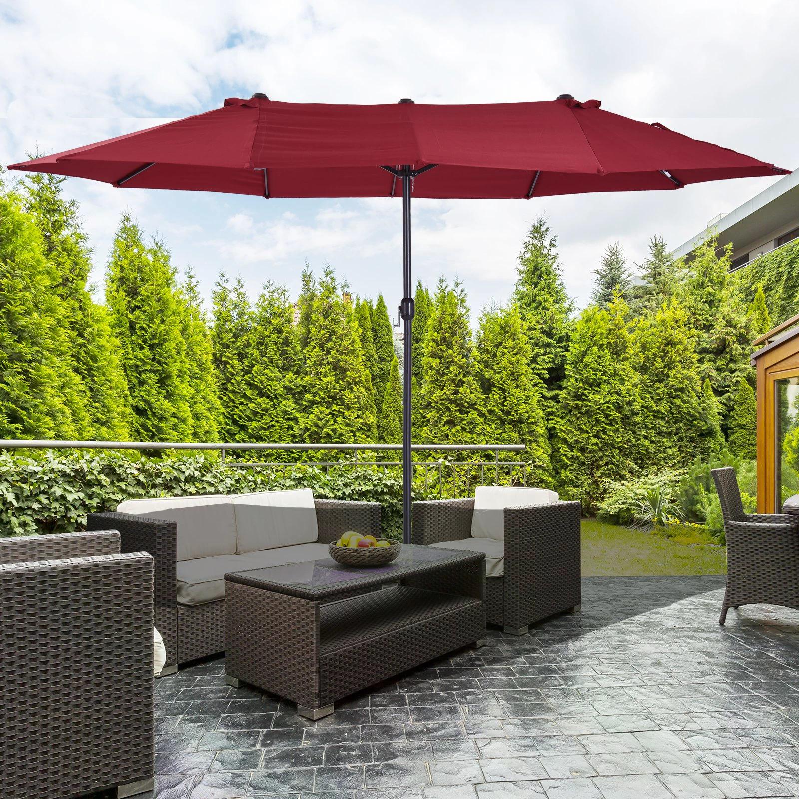 Outsunny 4.6m Double-Sided Patio Parasol Sun Umbrella-Wine Red - North Peak Garden Furniture