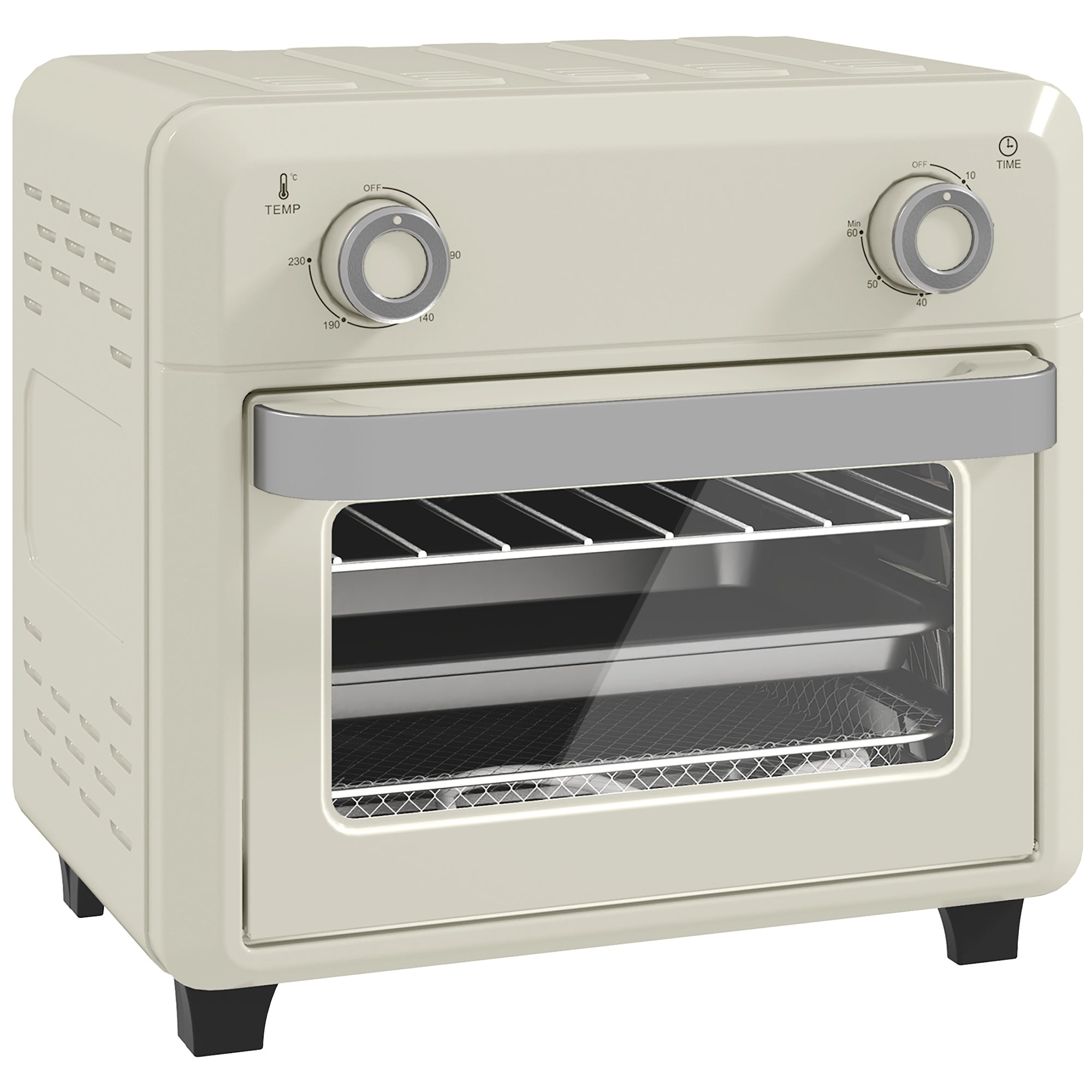 HOMCOM 10L Air Fryer Oven, Mini Oven, Oil Free Cooking, Grill, Roast, Bake, with Adjustable Temperature, Timer, Dishwasher Safe, 1000W, Cream White