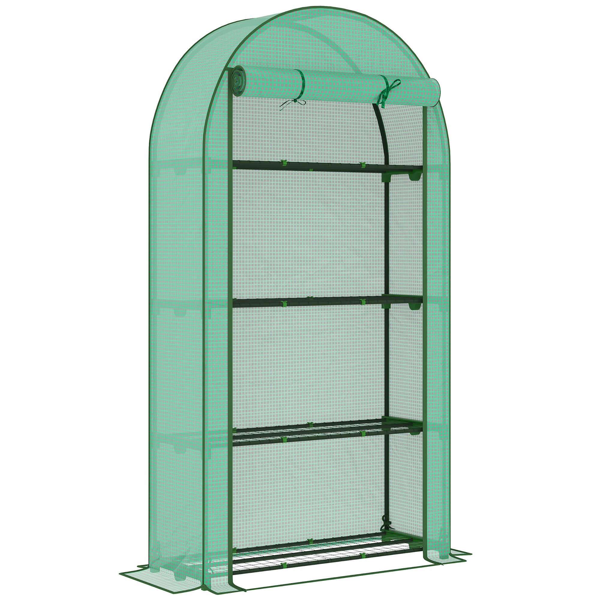 Outsunny 4 Tier Mini Greenhouse with Reinforced PE Cover, Portable Small Greenhouse with Roll-Up Door, 105 x 45 x 160cm, Green - North Peak Garden Furniture